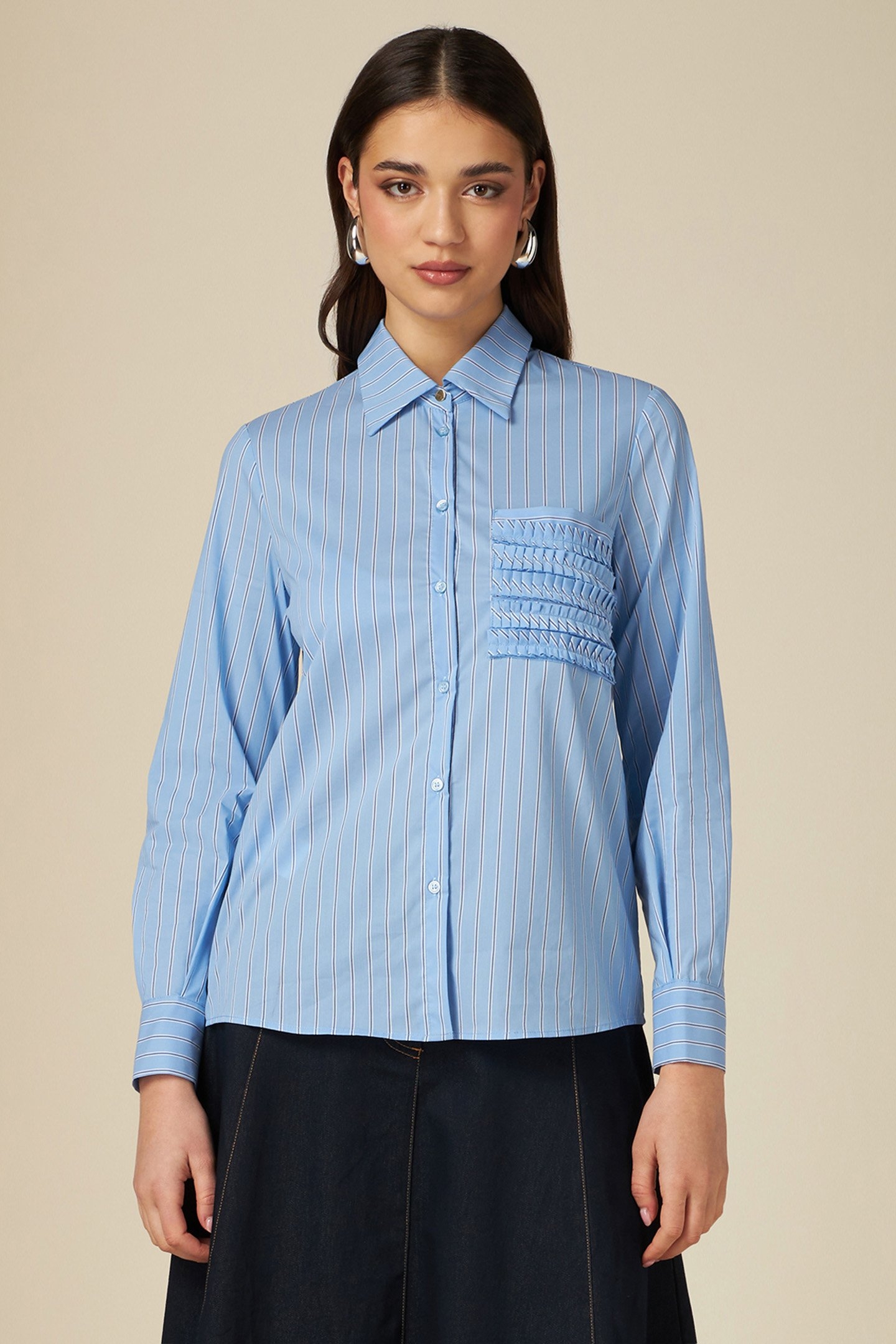 STRIPED SHIRT WITH PLEATED BREAST POCKET BLUE 1
