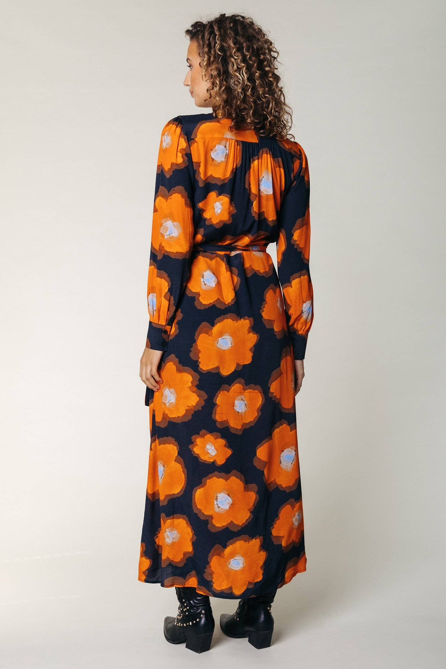 LOLA PAINTED FLOWER LONGSLEEVE MAXI WRAP DRESS MANDARIN ORAN 2