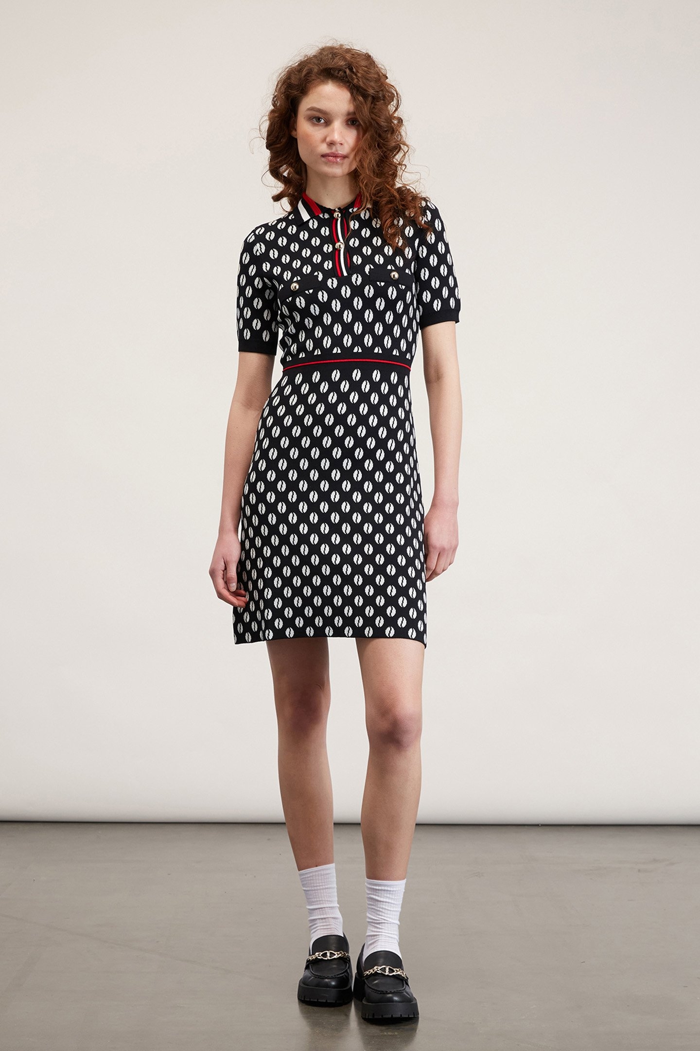 SHORT JACQUARD KNIT POLO DRESS BLACK 1