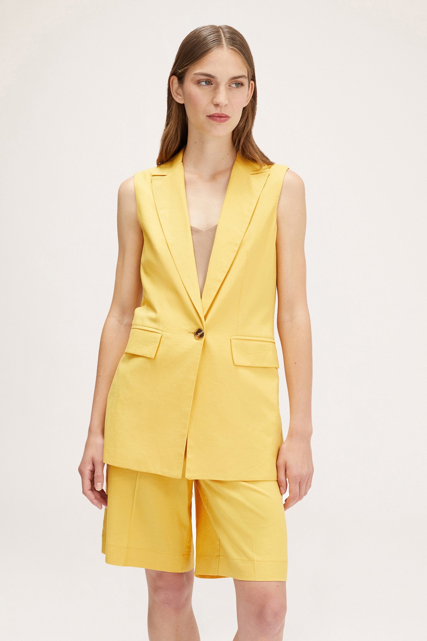 LINEN VISCOSE LONG WAISTCOAT YELLOW 1