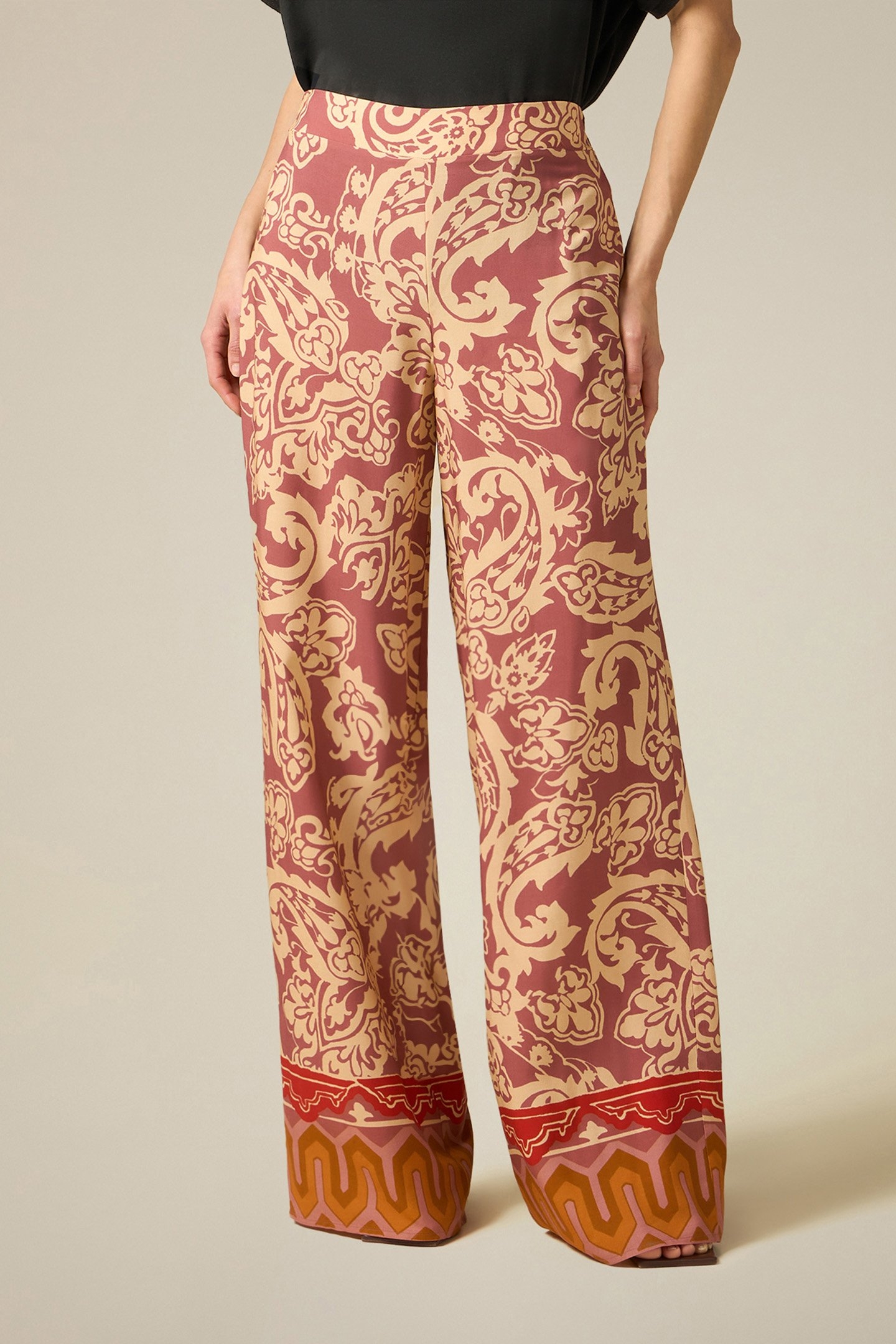 PATTERNED PALAZZO TROUSERS RED 1