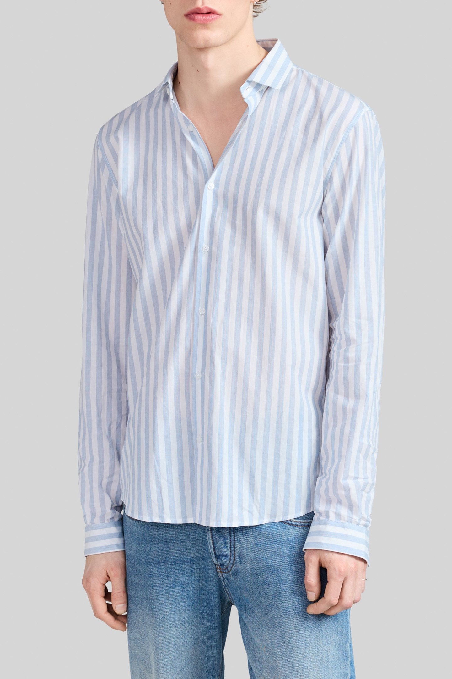 NAVY STRIPED SLIM SHIRT 1