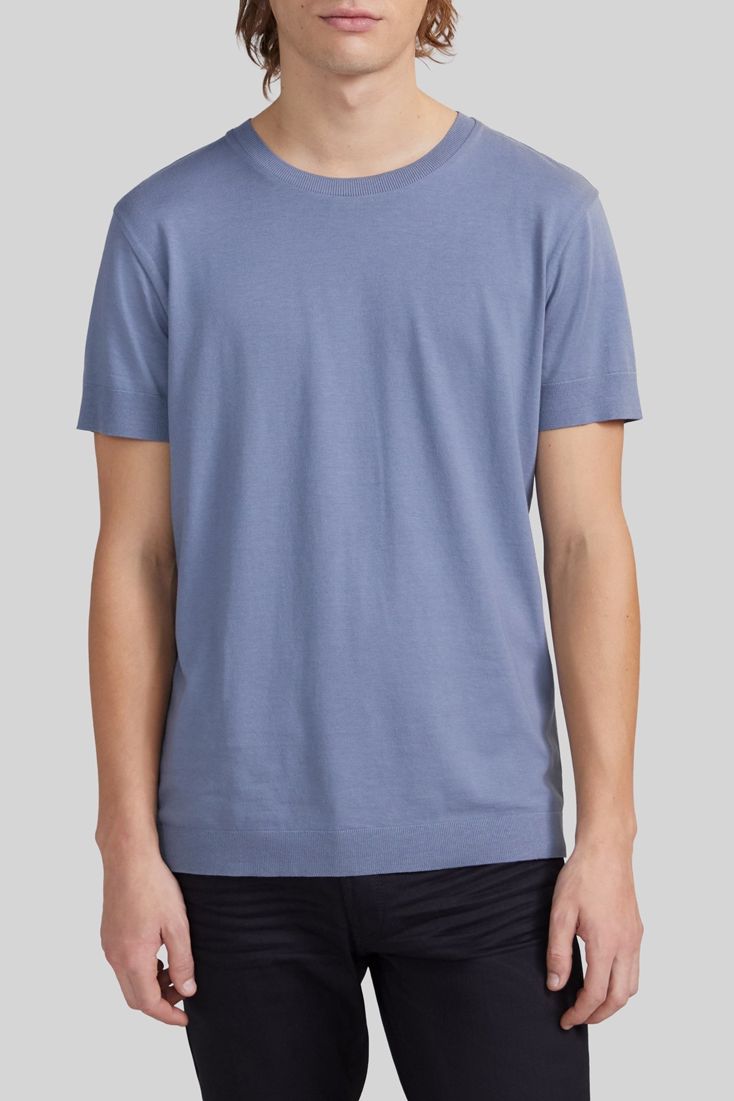 LIGHT BLUE COTTON MODAL BLEND T-SHIRT 1