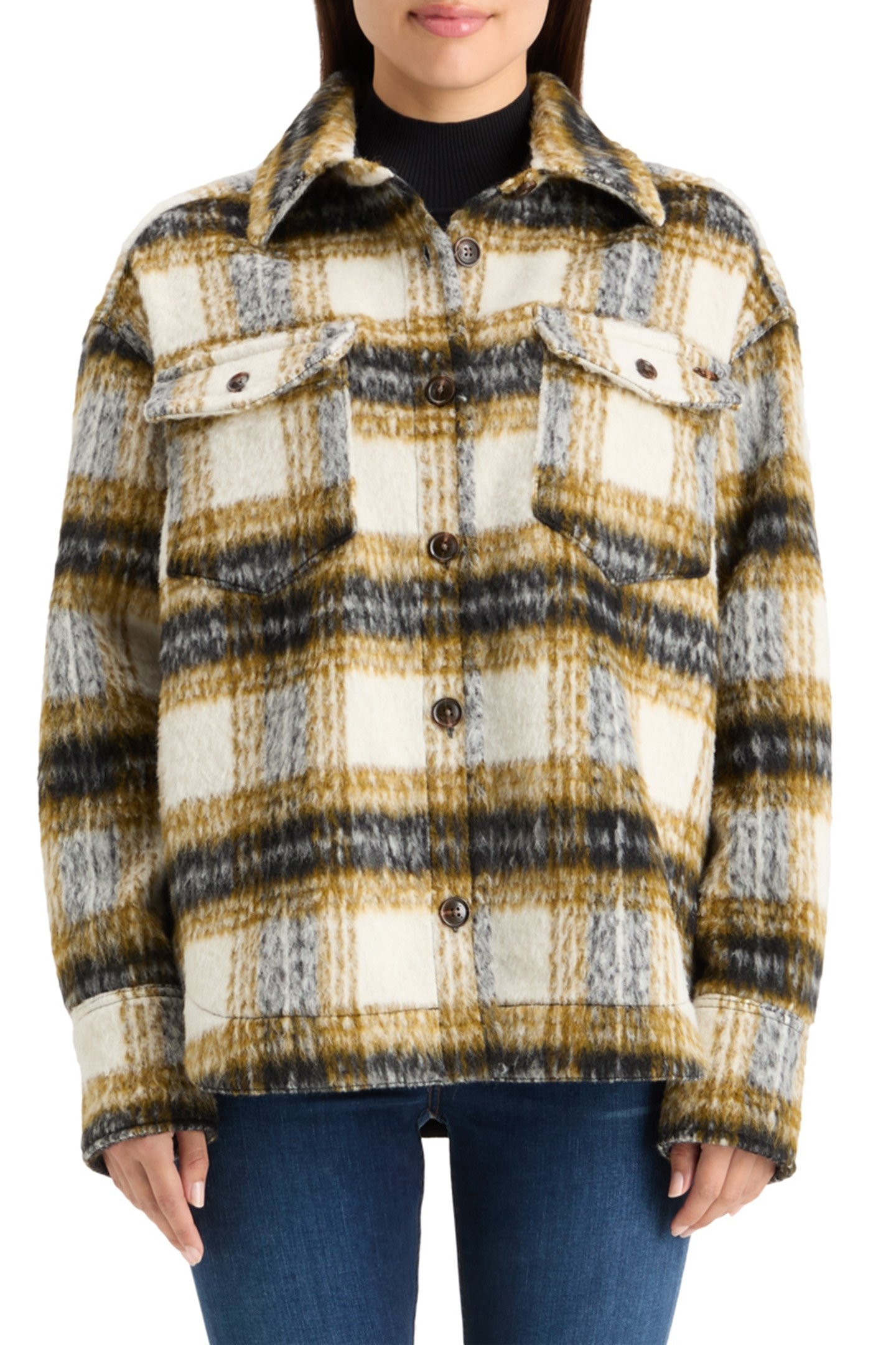 BRUSHED CHECK WOOL MIX SHIRT JACKET OLIVE CHECK 1