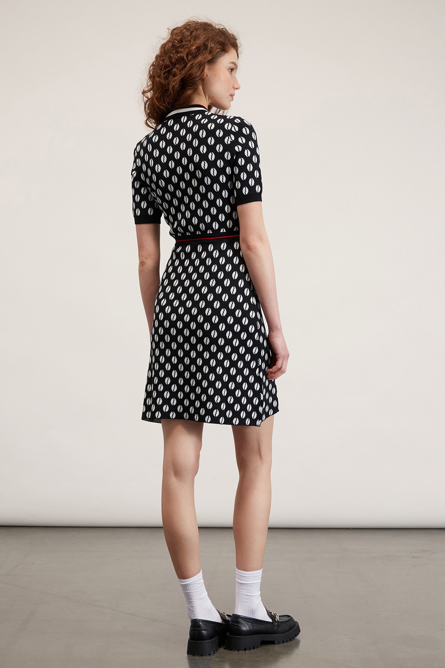 SHORT JACQUARD KNIT POLO DRESS BLACK 2