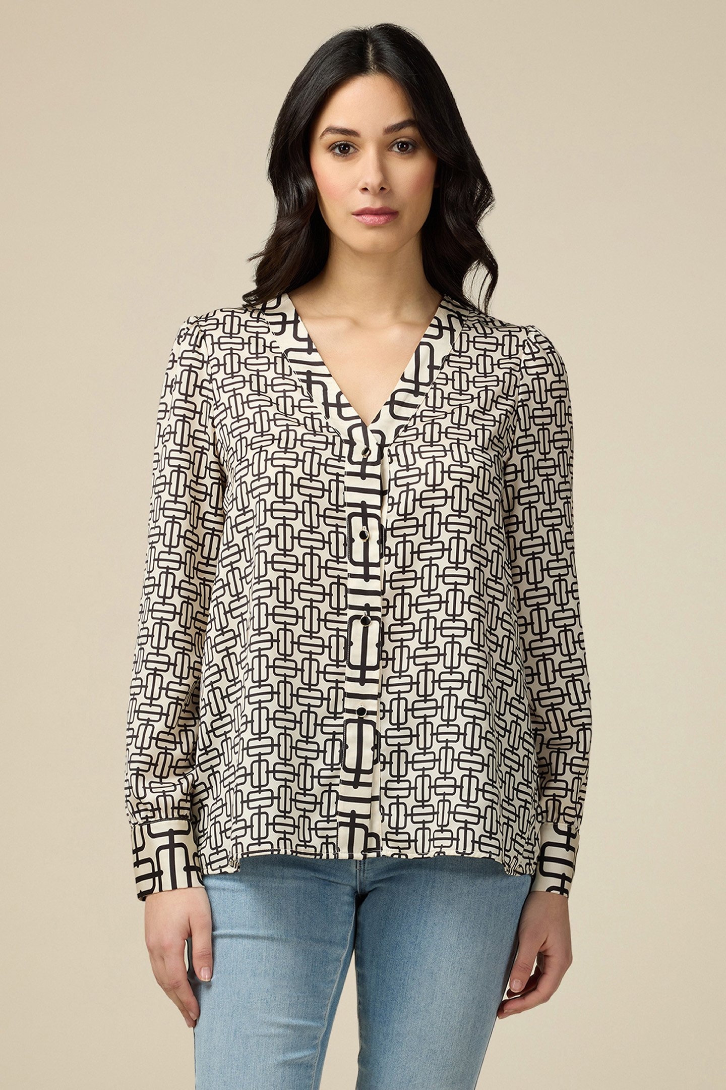 OPTICAL PATTERNED SATIN SHIRT WHITE 1