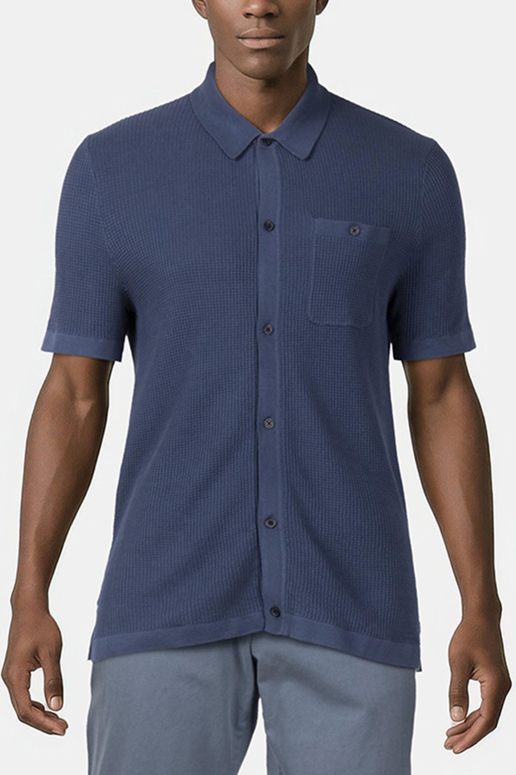 SS BUTTON FRONT CHEST POCKET SWEATER DARK OBSIDIAN 1