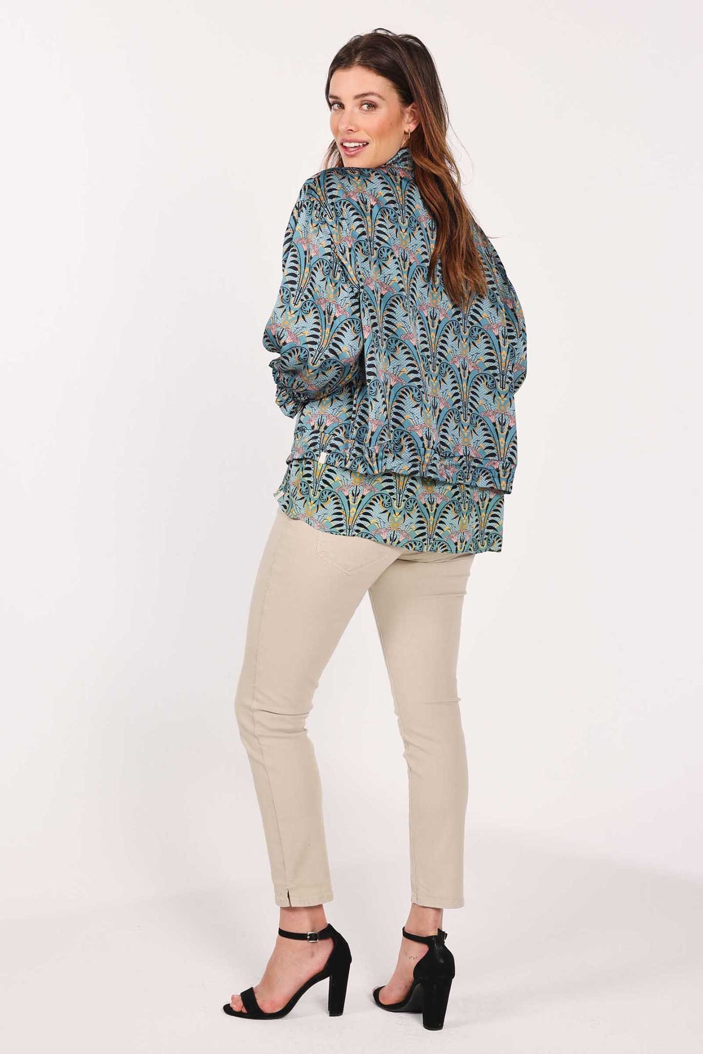ZIP BLOUSE SEVILLA AQUA SEA WITH FOUNTAIN PRINT 3