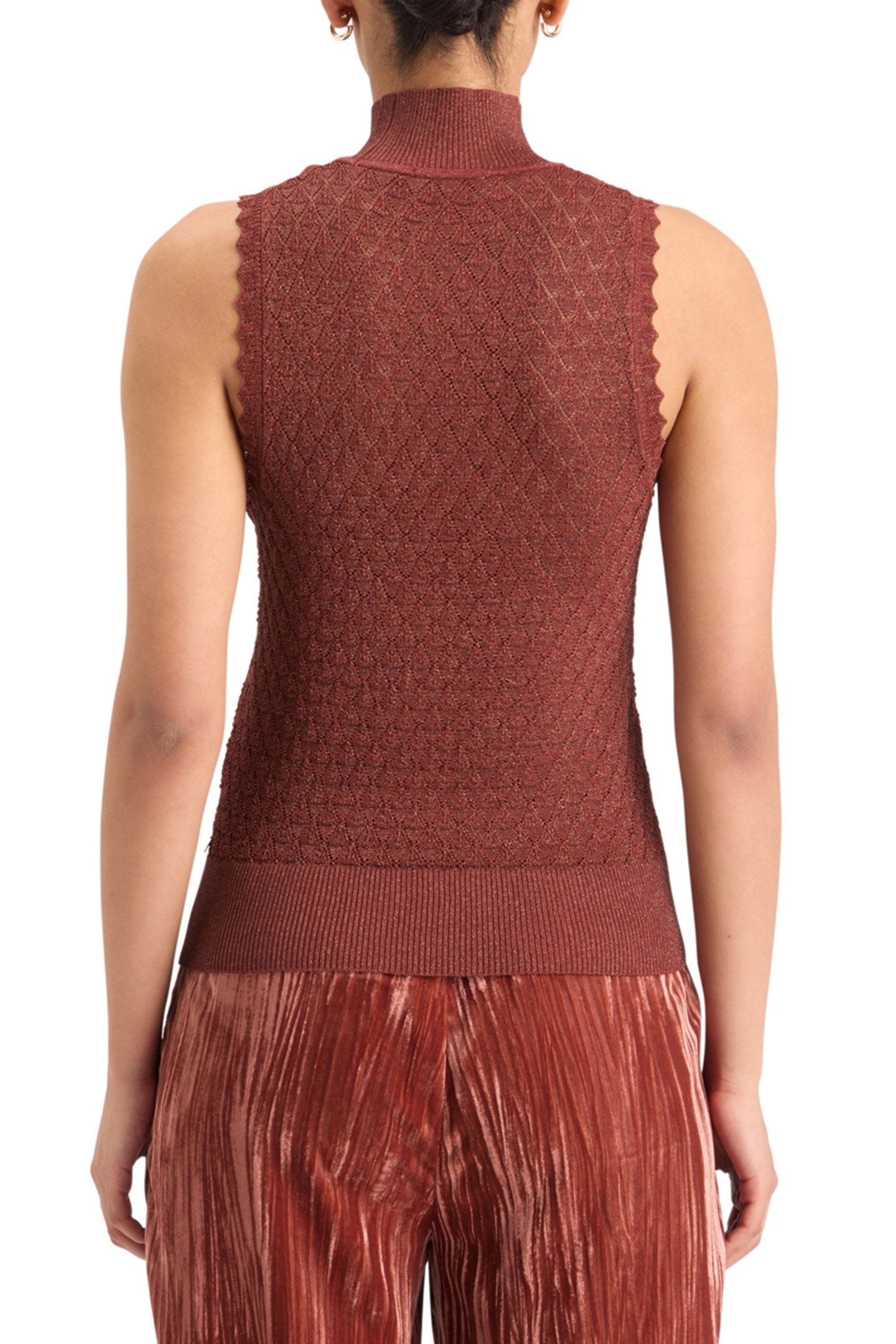 METALLIC POINTELLE KNITTED TANK RUST 2
