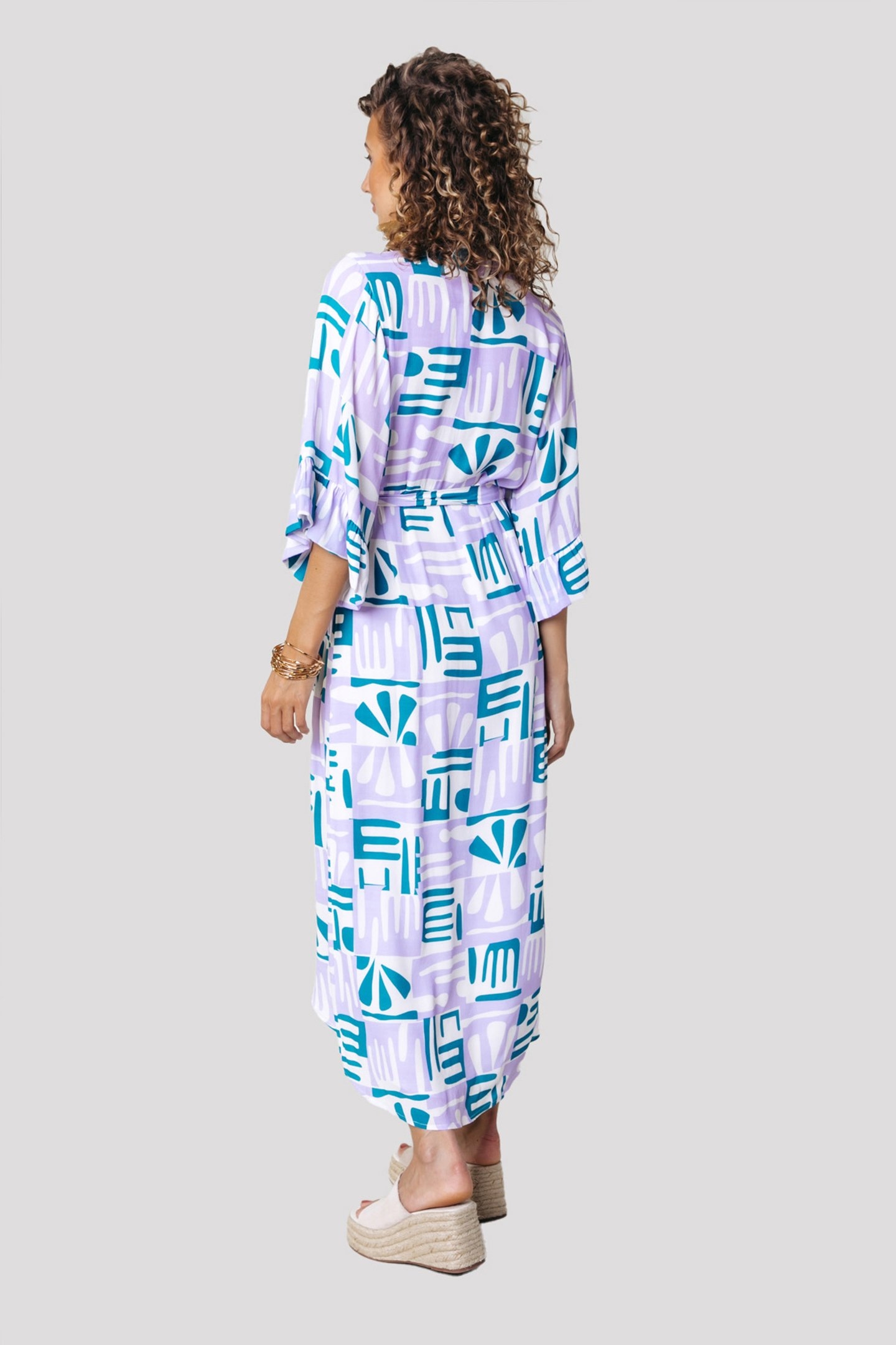 ALICE ABSTRACT TILES WRAP MAXI DRESS LS PASTEL LILAC 2