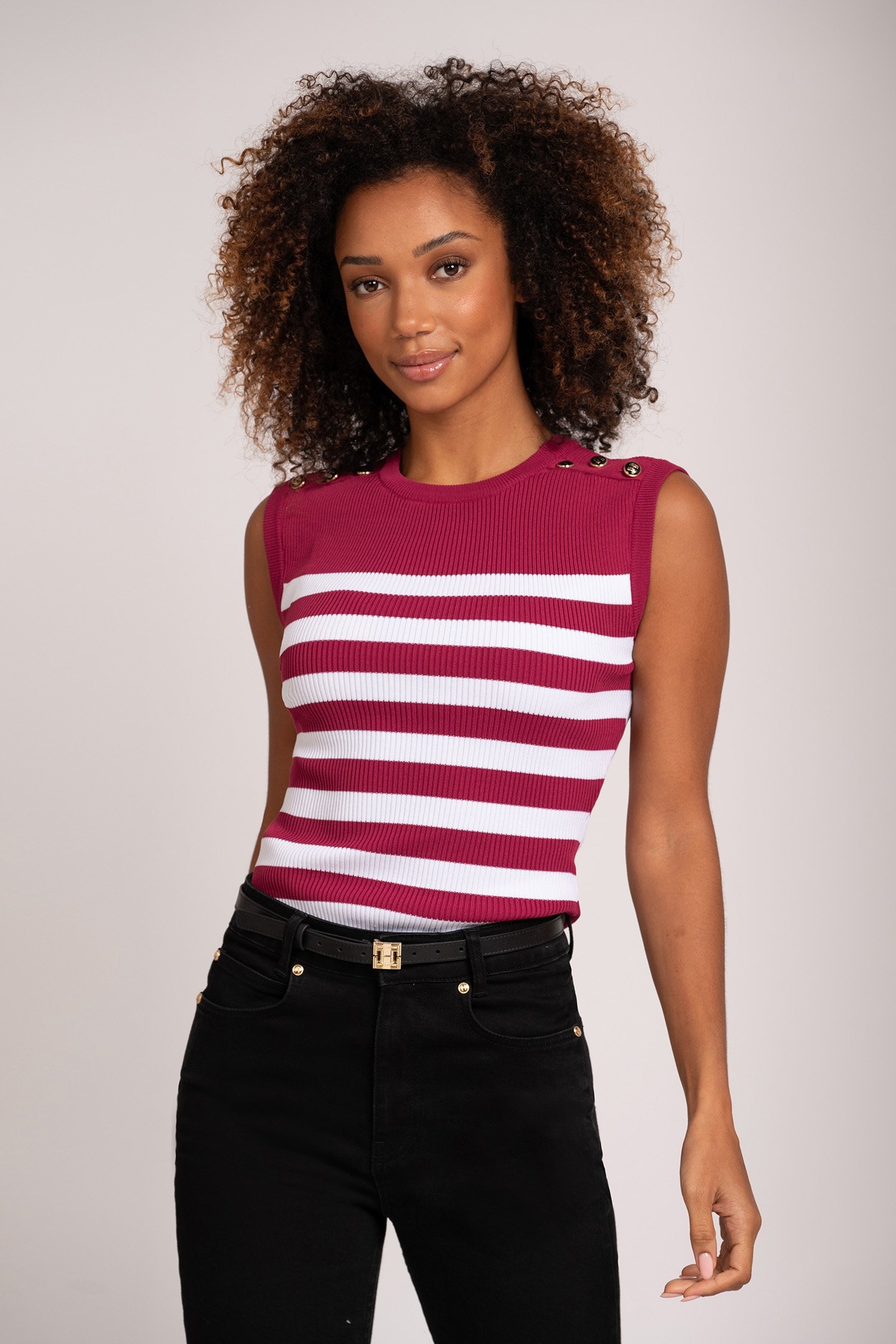 CLAUDE BUTTON TOP BRIGHT WHITE/CERISE 1