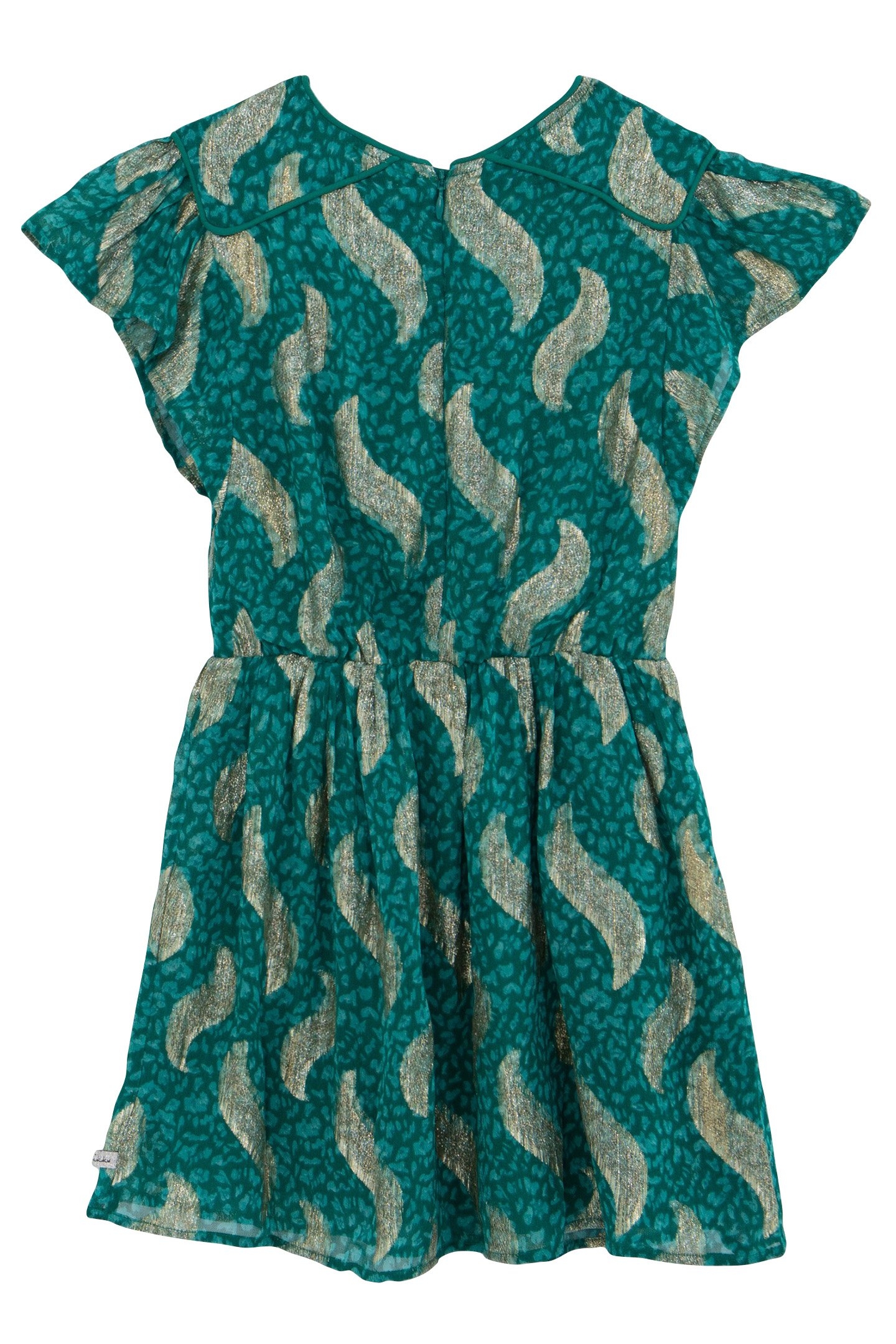 GIRLS' GREEN SHORT DRESS WITH GOLD LEAF PRINT 2