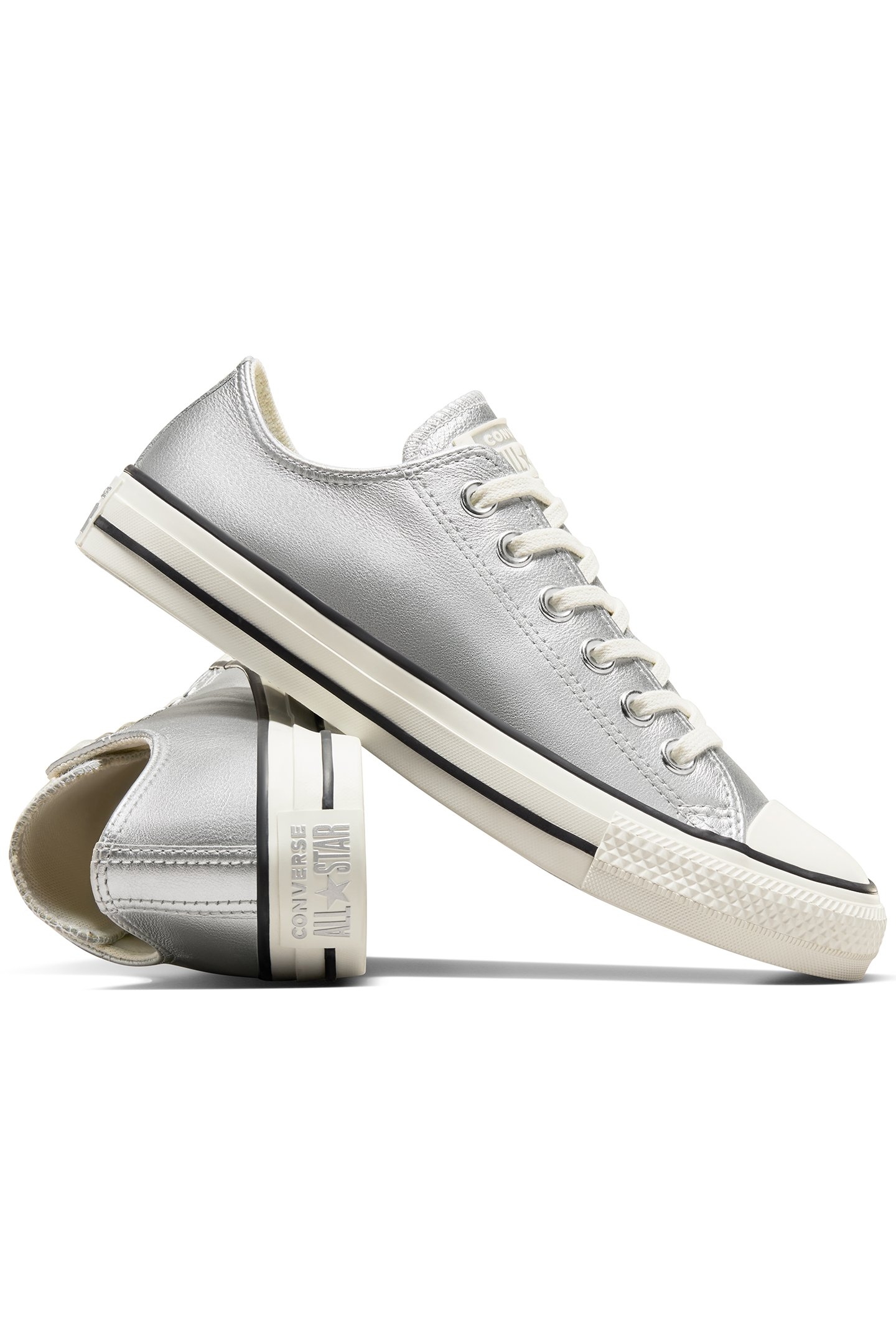 CHUCK TAYLOR ALL STAR METALLIC LEATHER SILVER/EGRET/BLACK 5