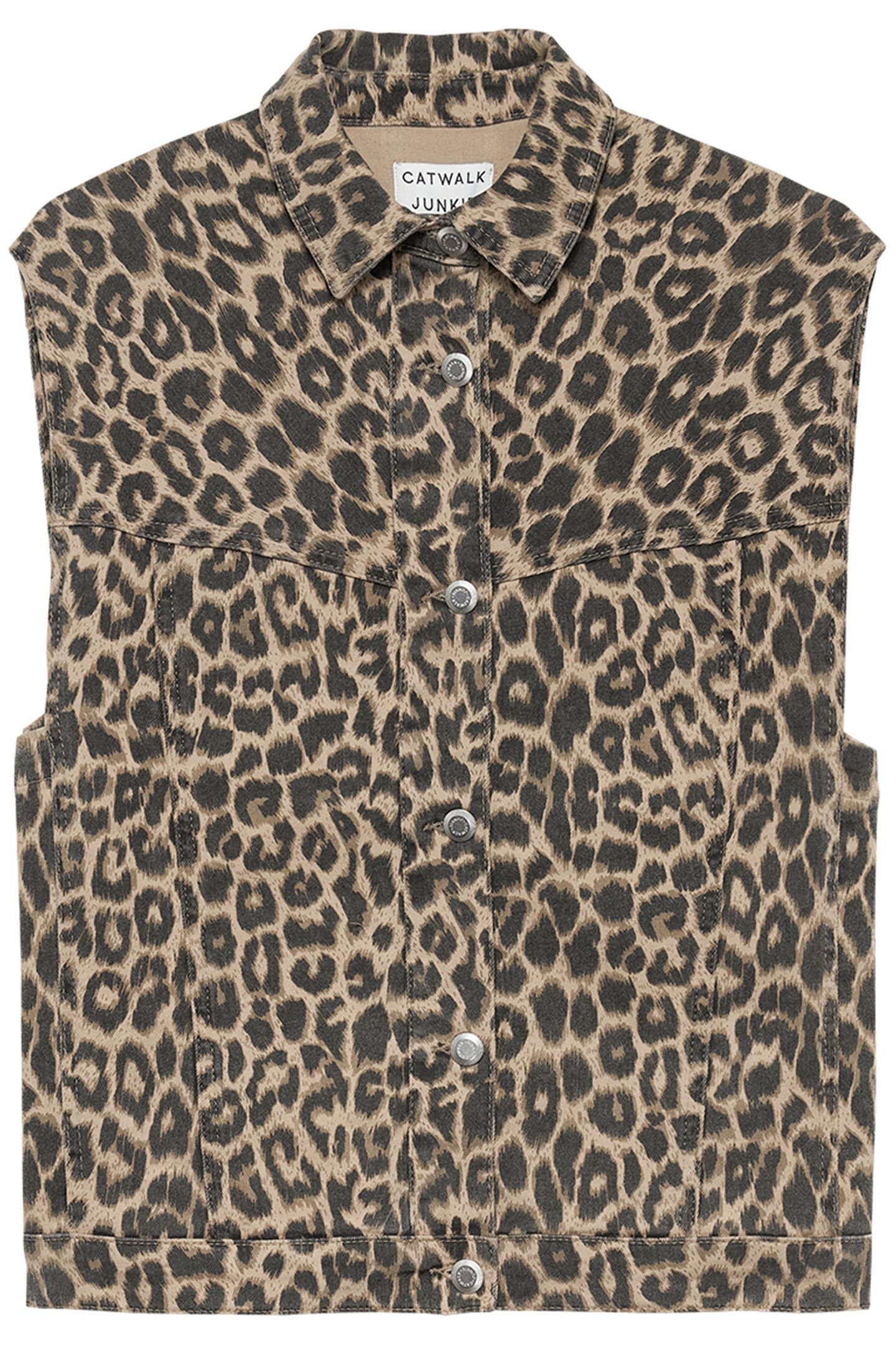 SLEEVELESS LEOPARD DENIM JACKET SESAME 4