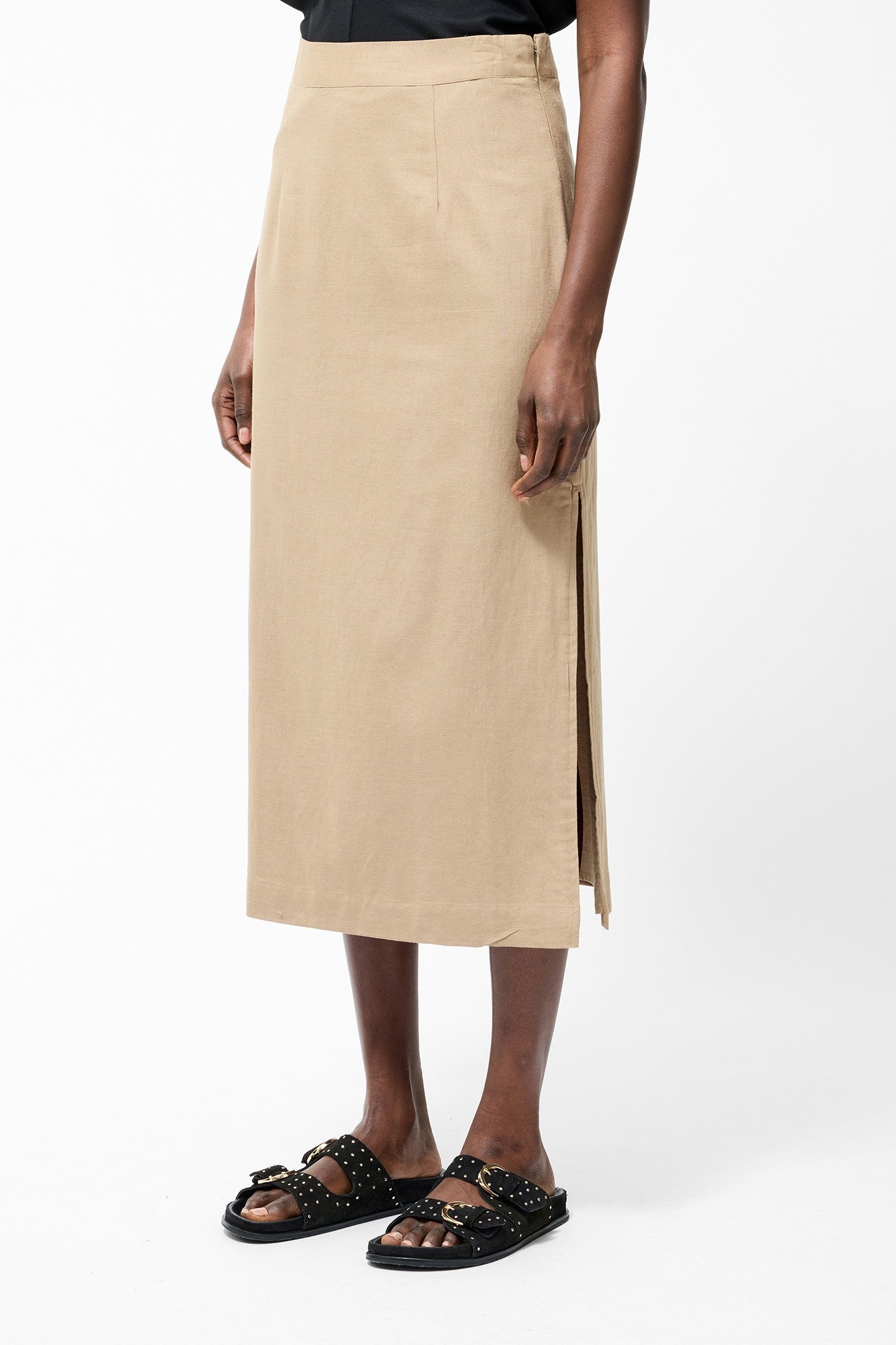 LINEN COLUMN MIDI SKIRT INCENSE 1