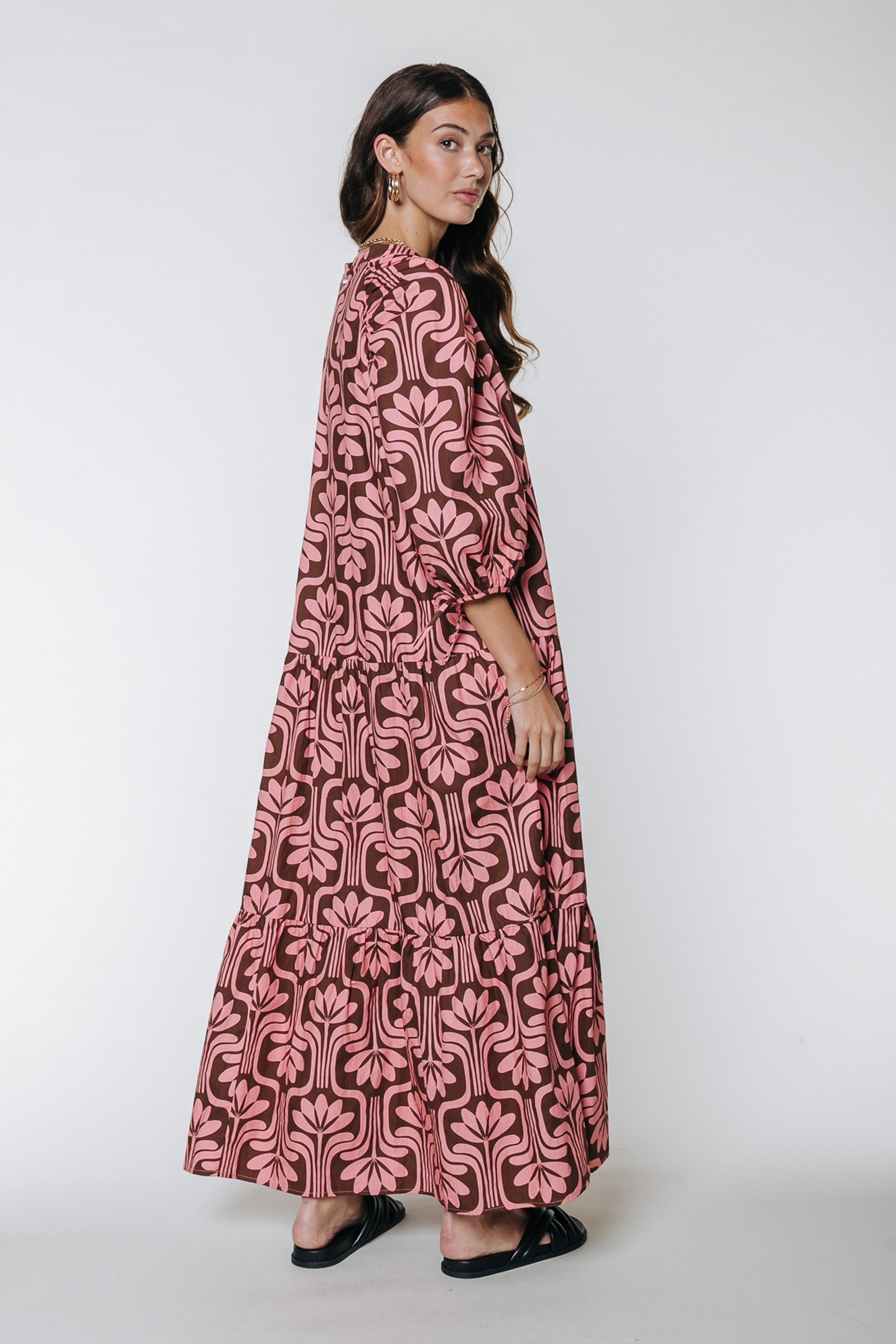 BIBA RETRO FLOWER MAXI SHIRT DRESS VINTAGE PINK 2