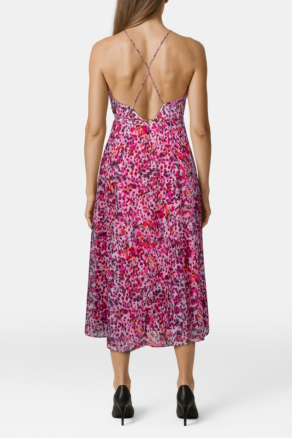 STRAPPY PRINTED MIDI DRESS PINK 2