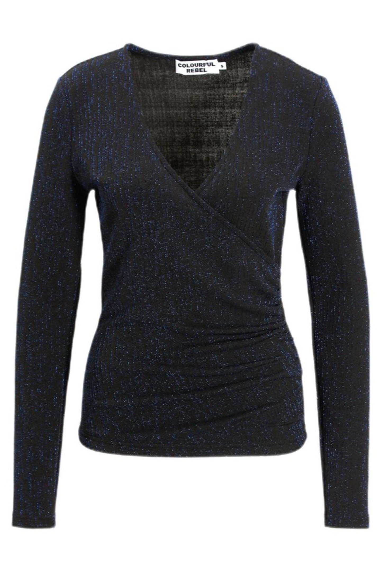 FAY LUREX STRIPE FAKE WRAP TOP BLUE 2