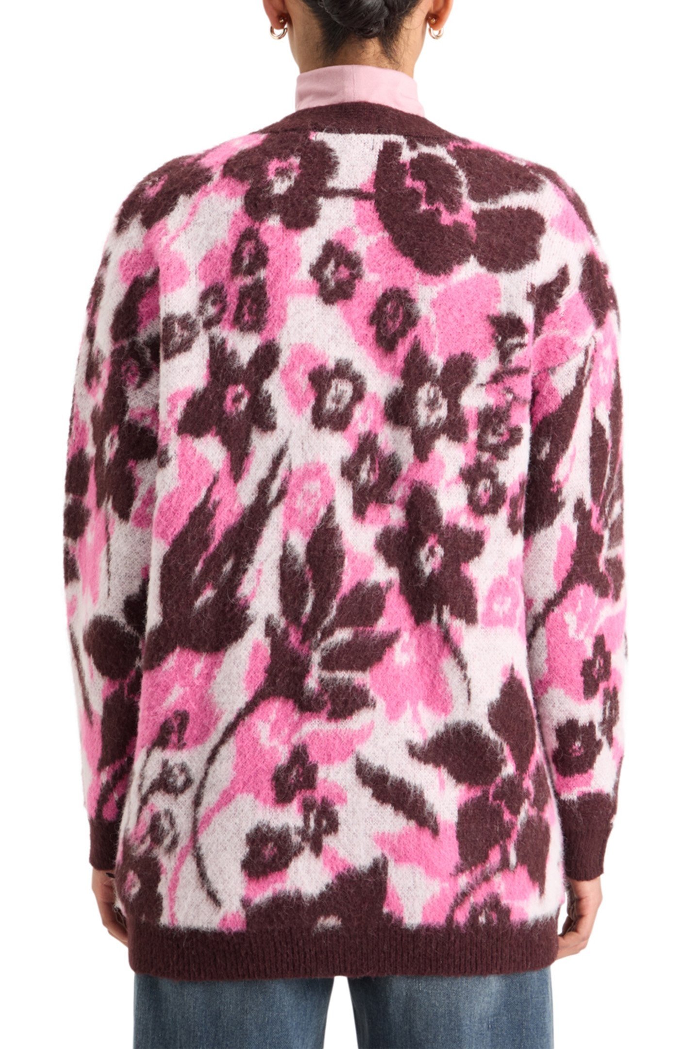 FUZZY JACQUARD MID LENGTH CARDIGAN WINTER FLORAL 2