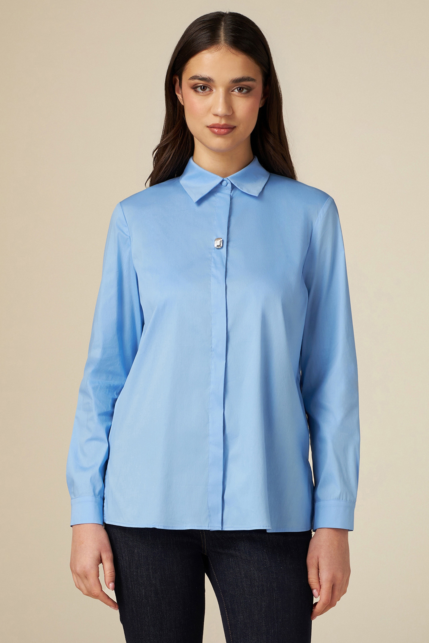 POPLIN SHIRT WITH EMBROIDERED STONE BLUE 1