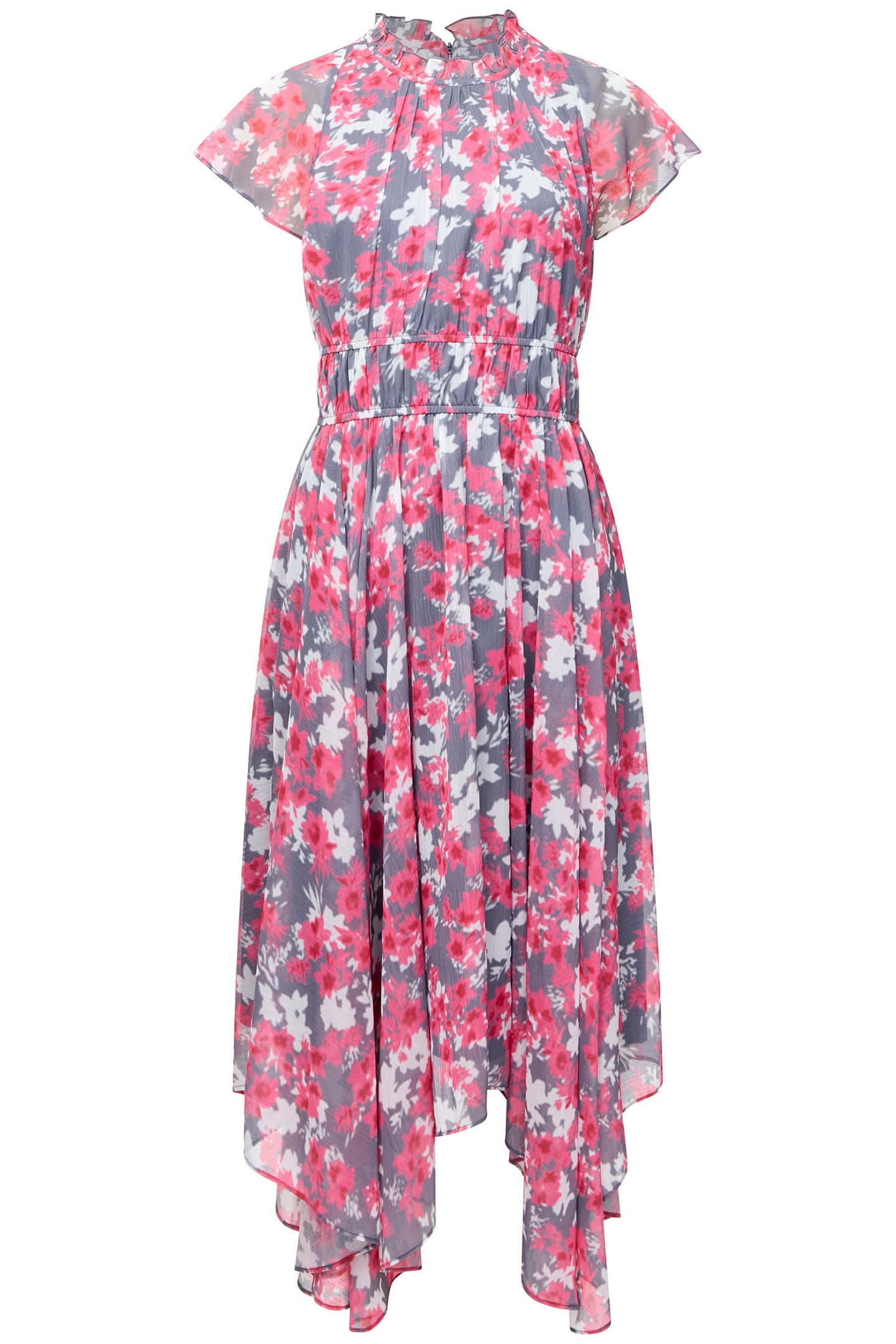 ARLA GATHERED FLOWING DRESS GRAPHITE/RASP SORBET 1