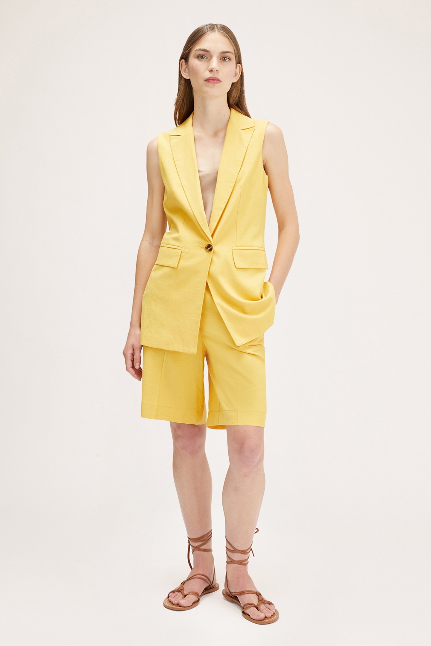 LINEN VISCOSE LONG WAISTCOAT YELLOW 3