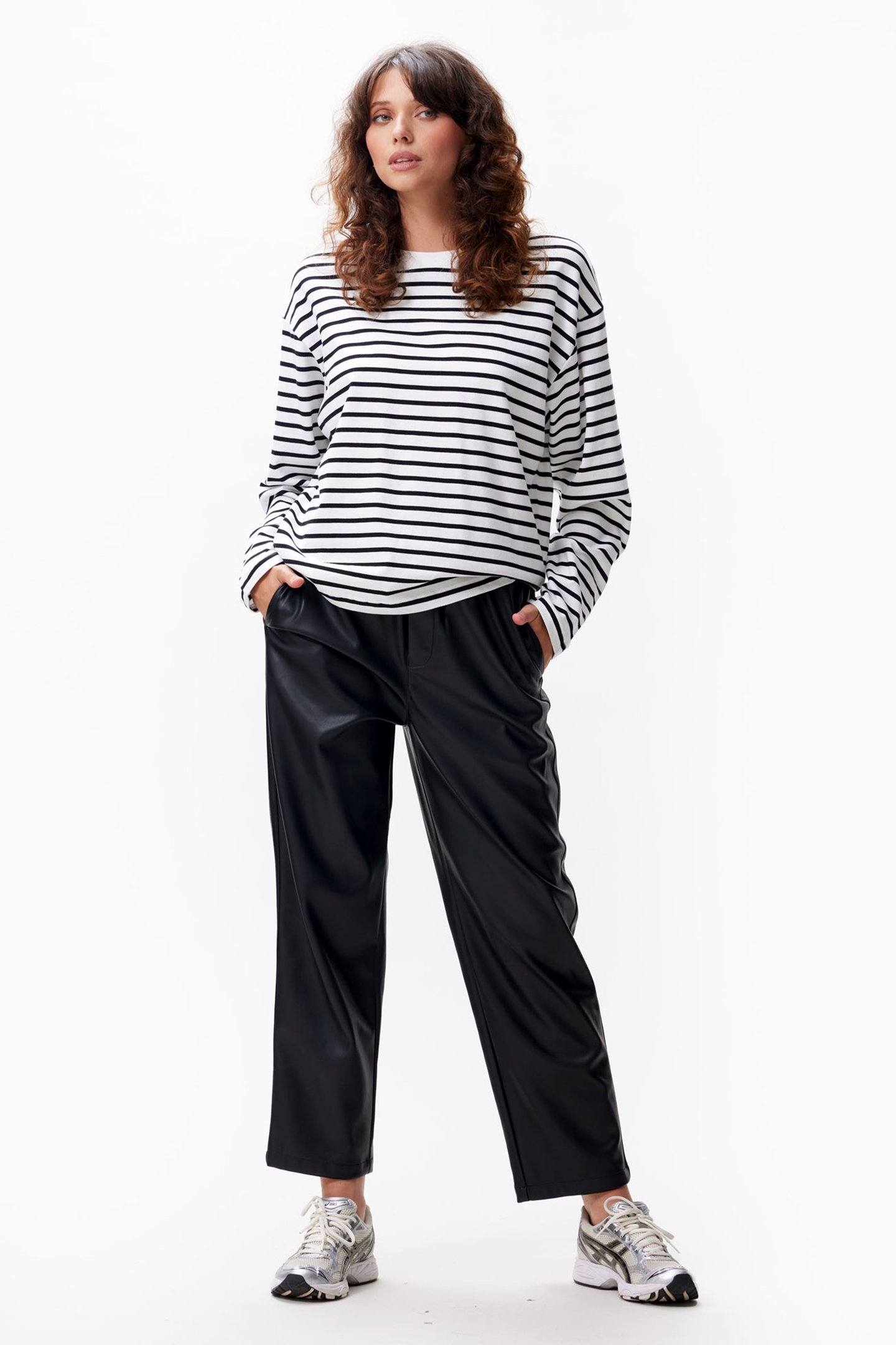 VEGAN LEATHER PULL ON TROUSERS BLACK 1