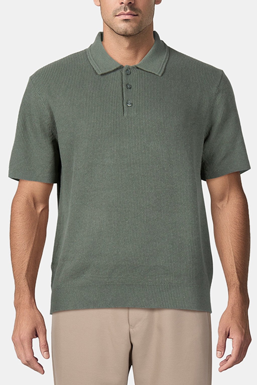 LINEN BLEND BUTTON POLO SAGE 1
