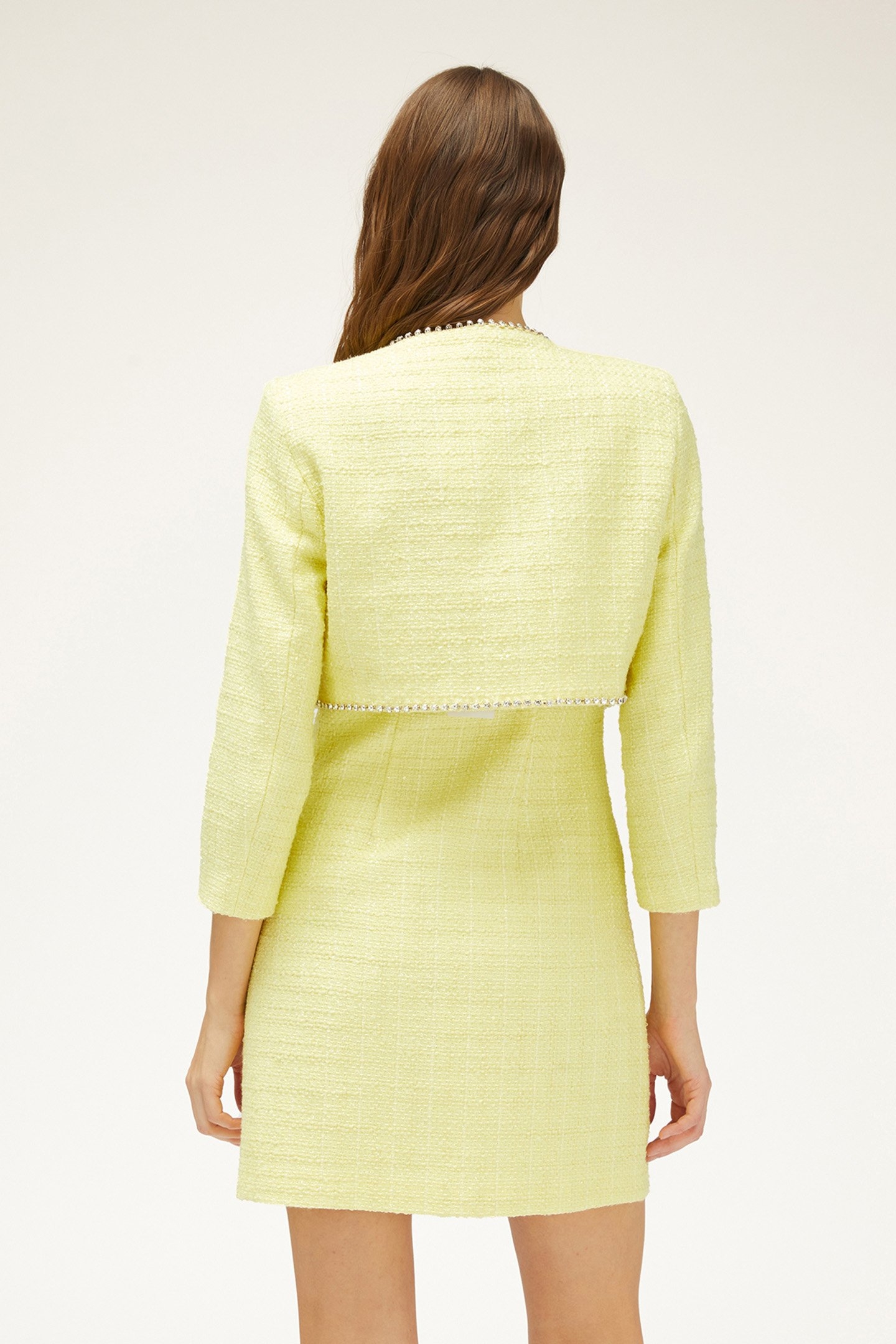 TWEED BOLERO JACKET WITH GEMSTONE EMBROIDERY YELLOW 2