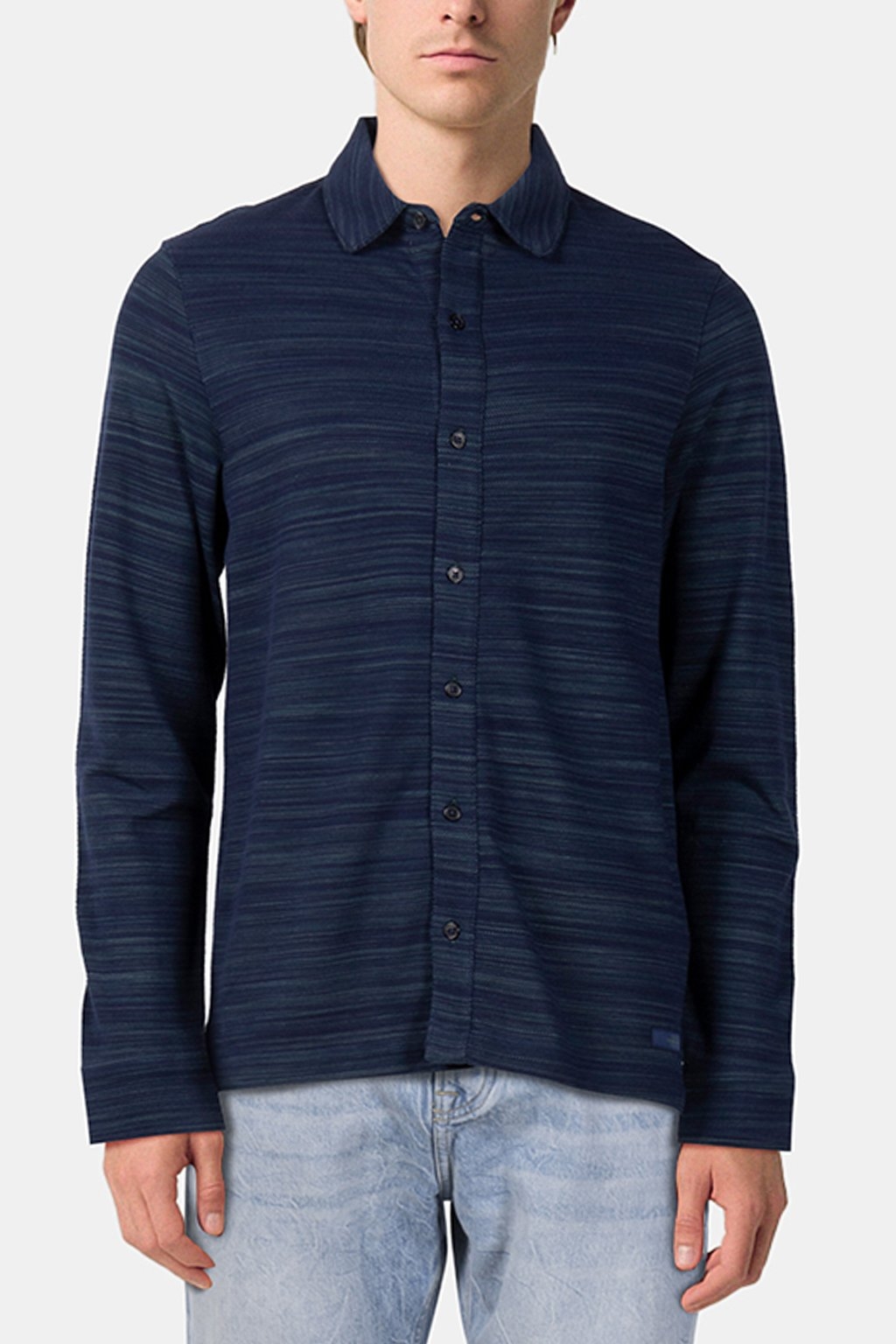 LS SPACE DYED BUTTON FRONT POLO INK BLUE 1