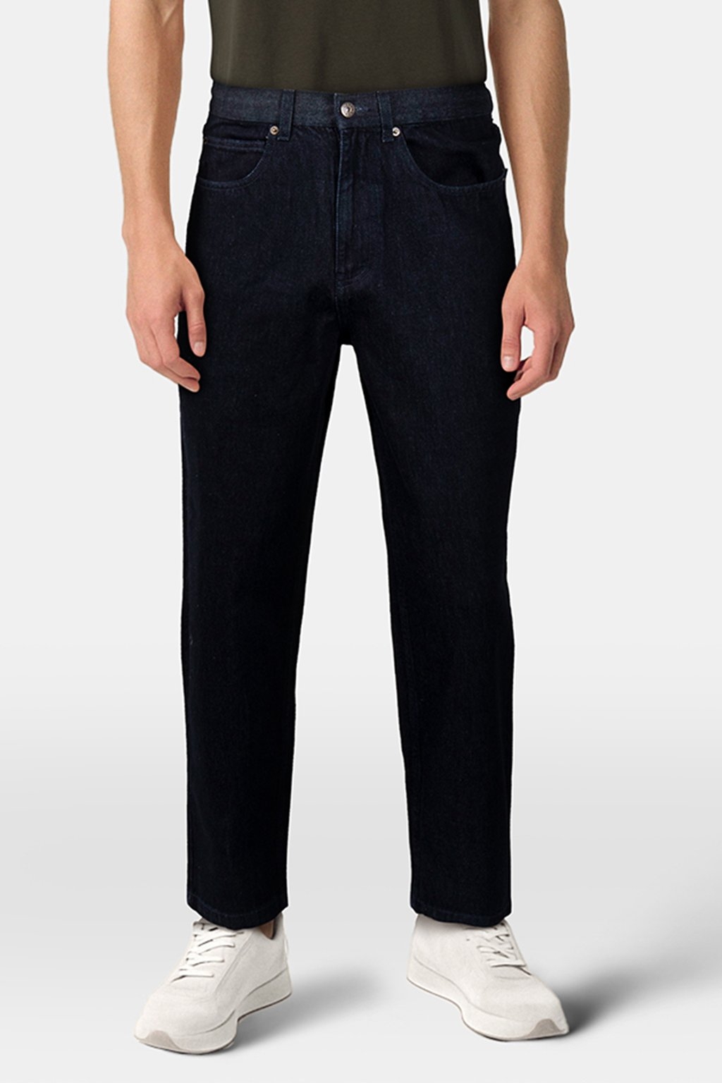 OPEN-HEM INDIGO BAGGY JEANS DARK INDIGO DENIM 1