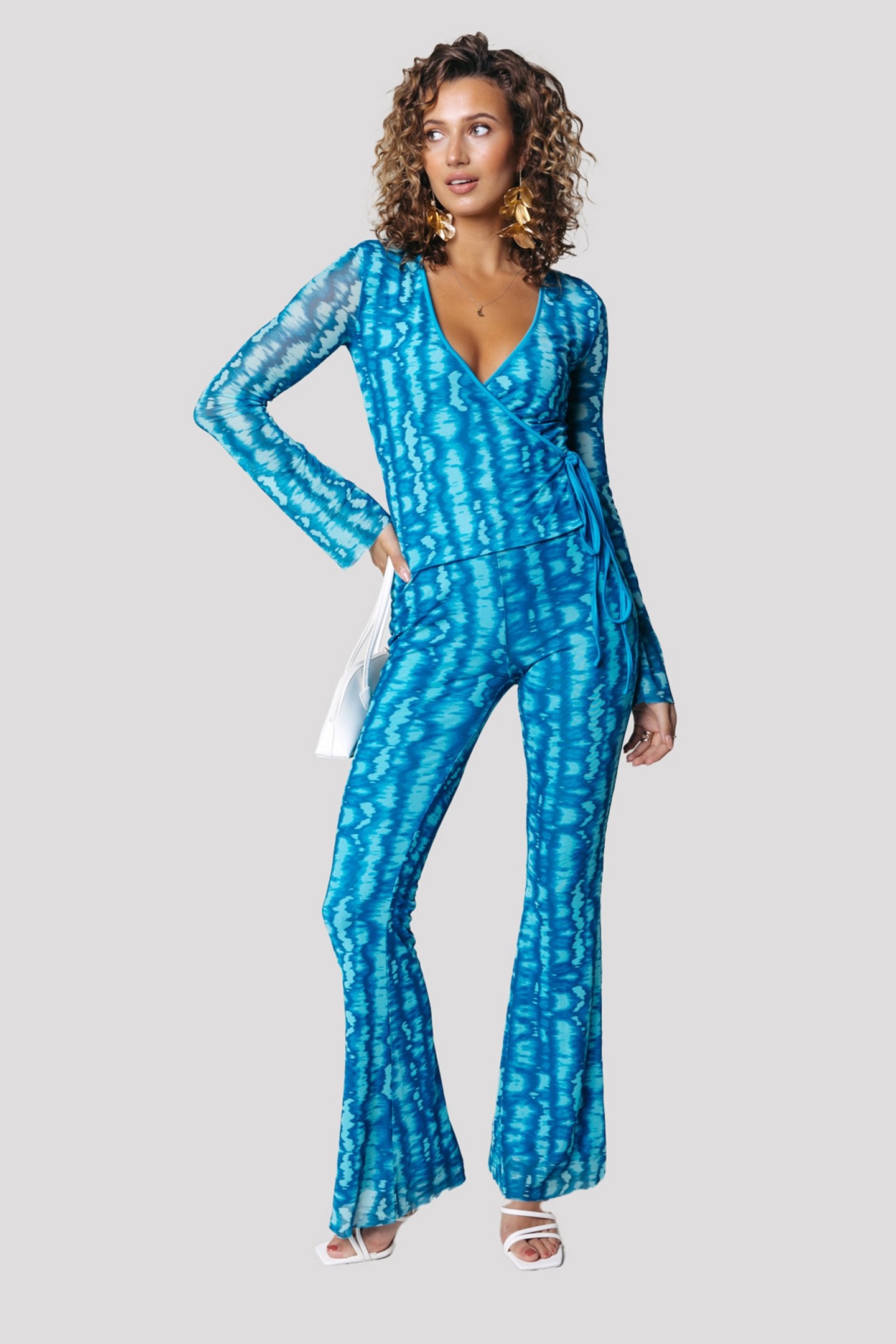 TIE DYE MESH EXTRA FLARE PANTS LIGHT TURQUOISE 1