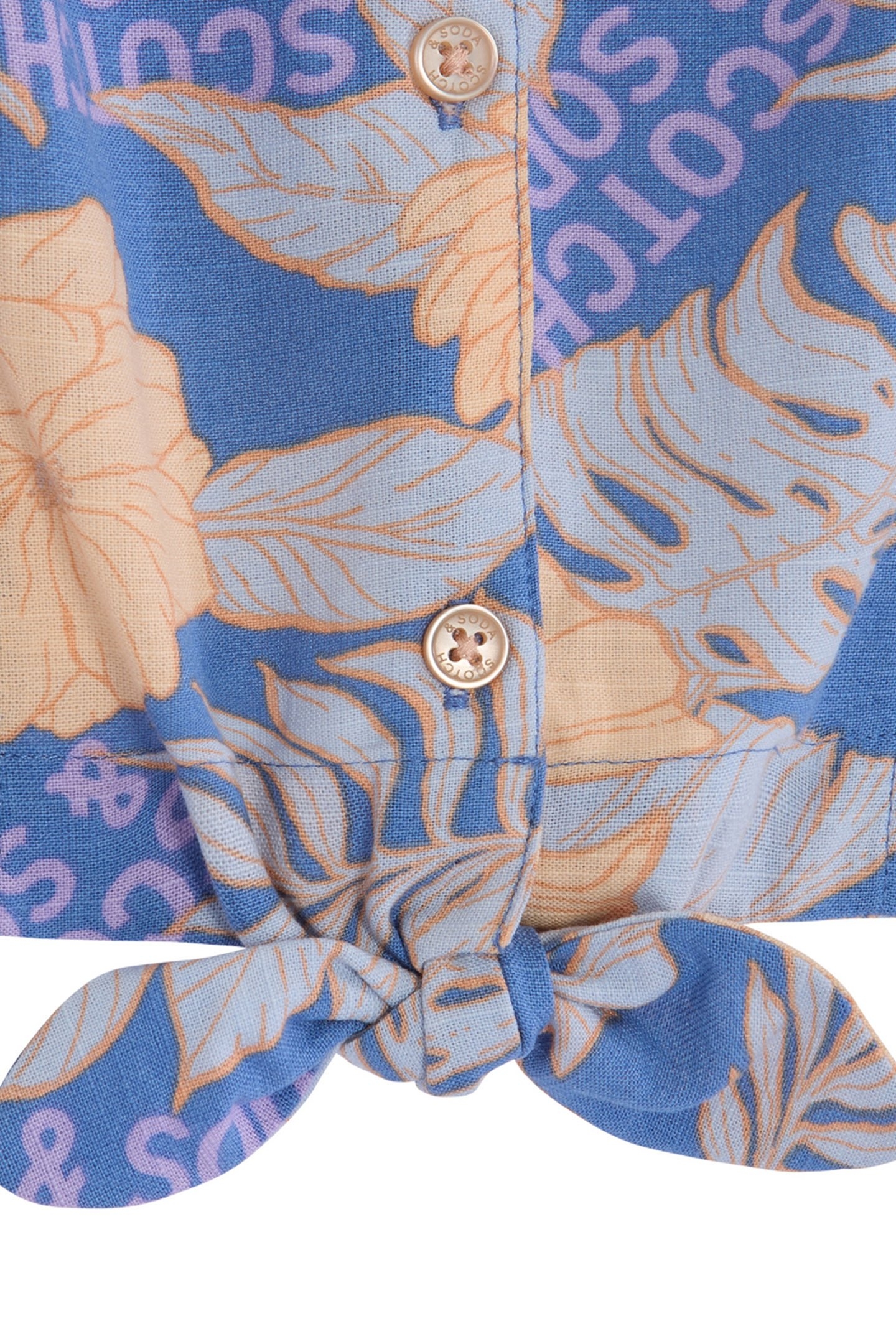 GIRLS SS TIE FRONT BUTTON UP TOP BLUE/GREY 3