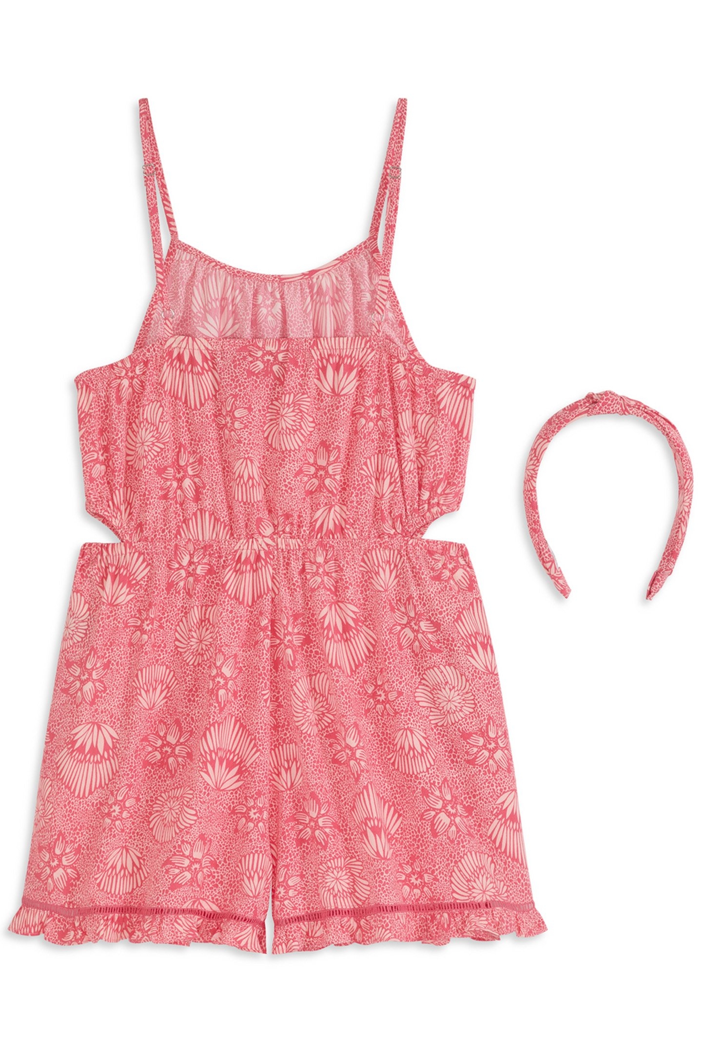 BIG GIRLS S&S 2 PC ROMPER AND HEADBAND SET PINK/BROWN 2
