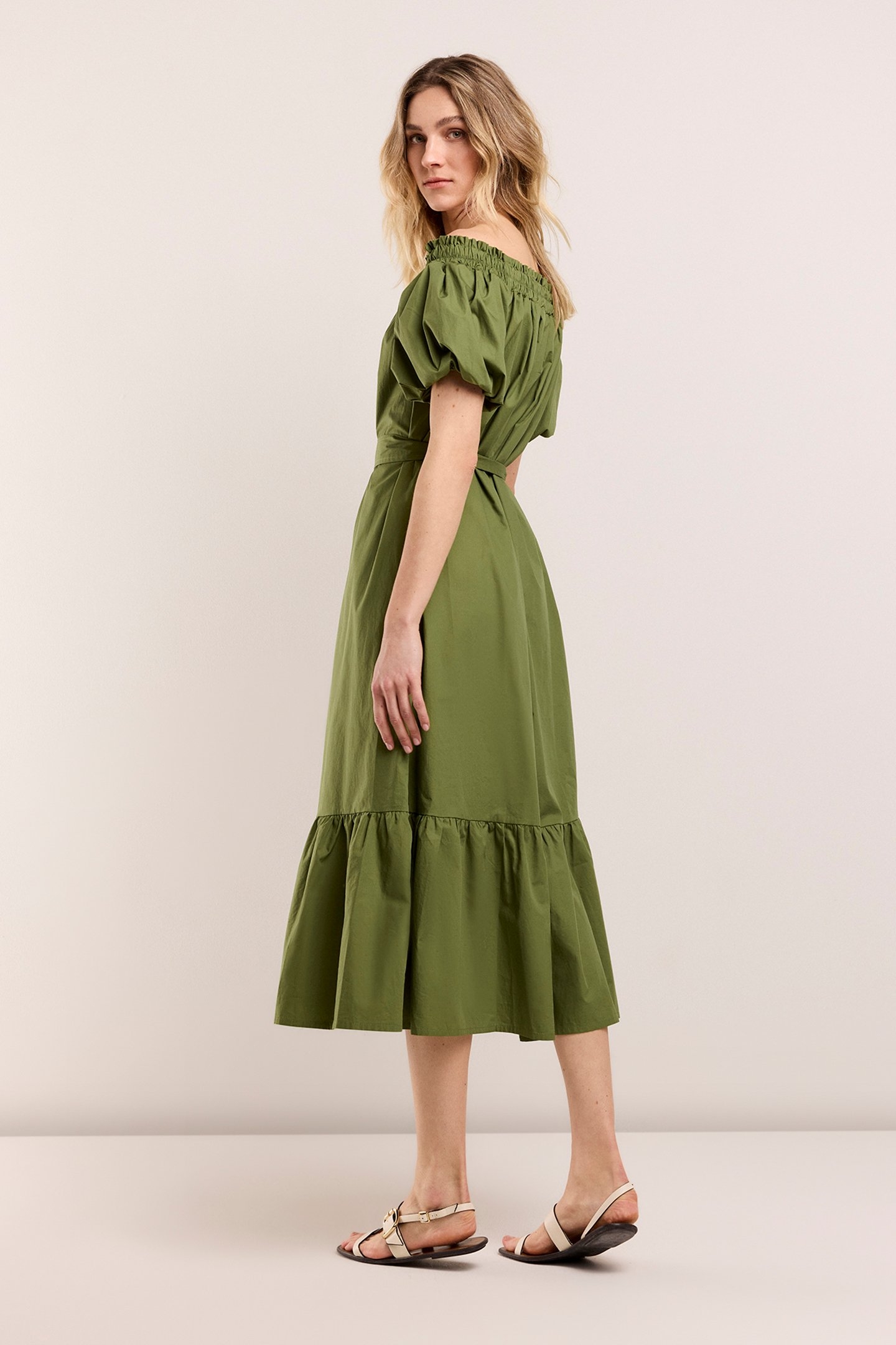 OFF SHOULDER DRESS OLIVE GREEN 2