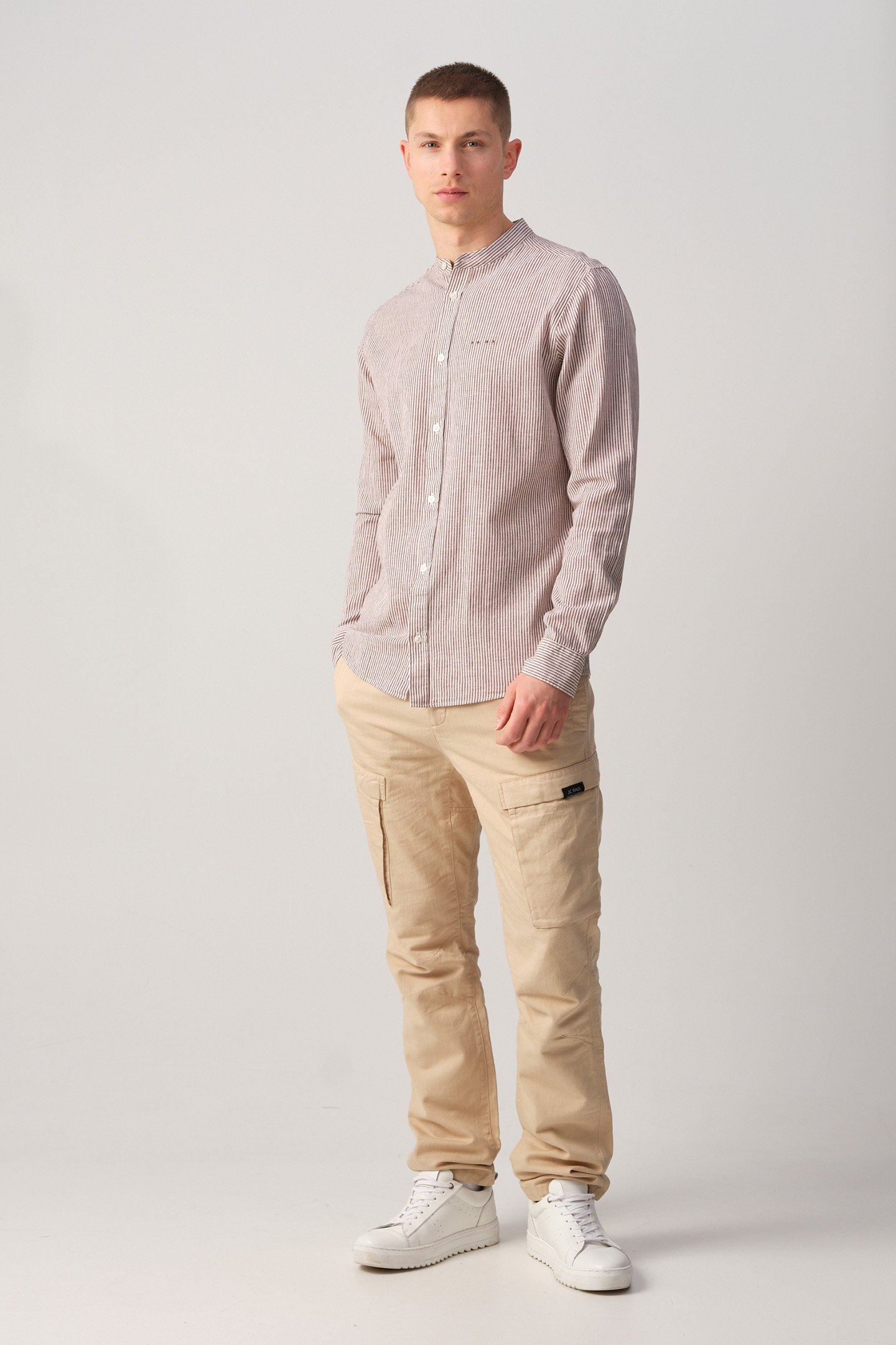 JEROEN CASUAL OVERHEMD LM TOASTED COCONUT STRIPE 1