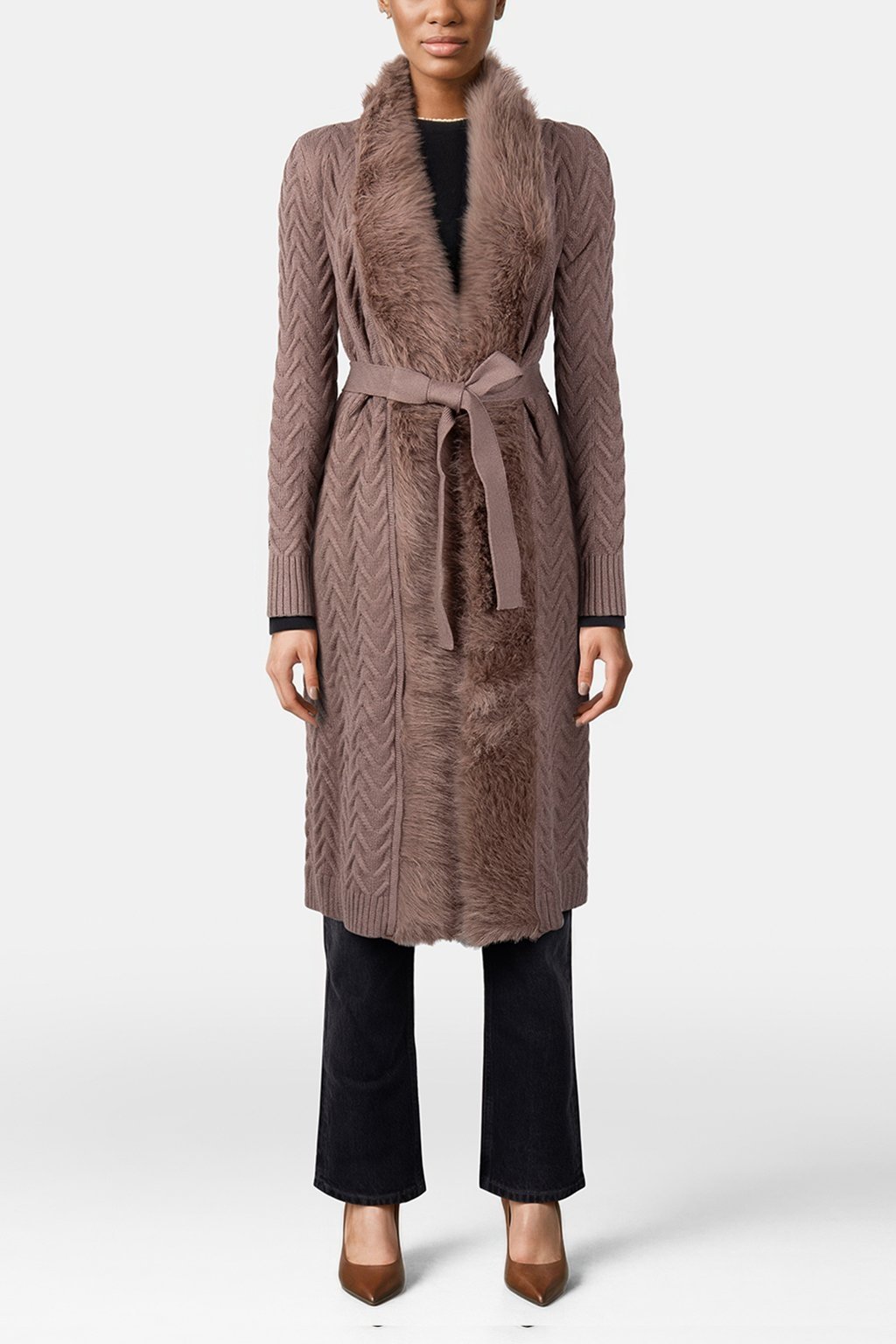 PAULA FAUX FUR LONG SILK TAUPE 1