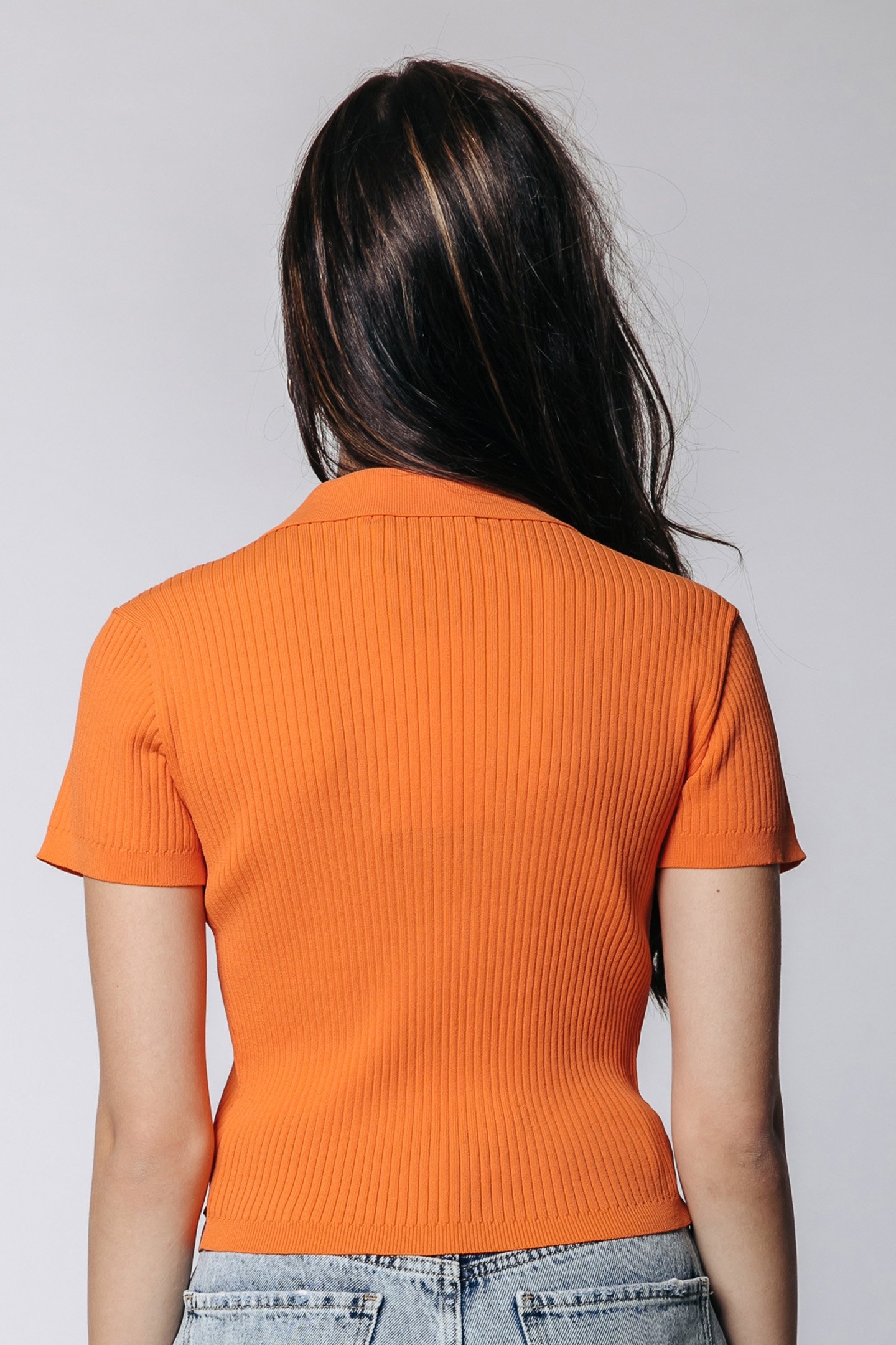 NORA FINE KNIT CROPPED POLO BRIGHT ORANGE 2