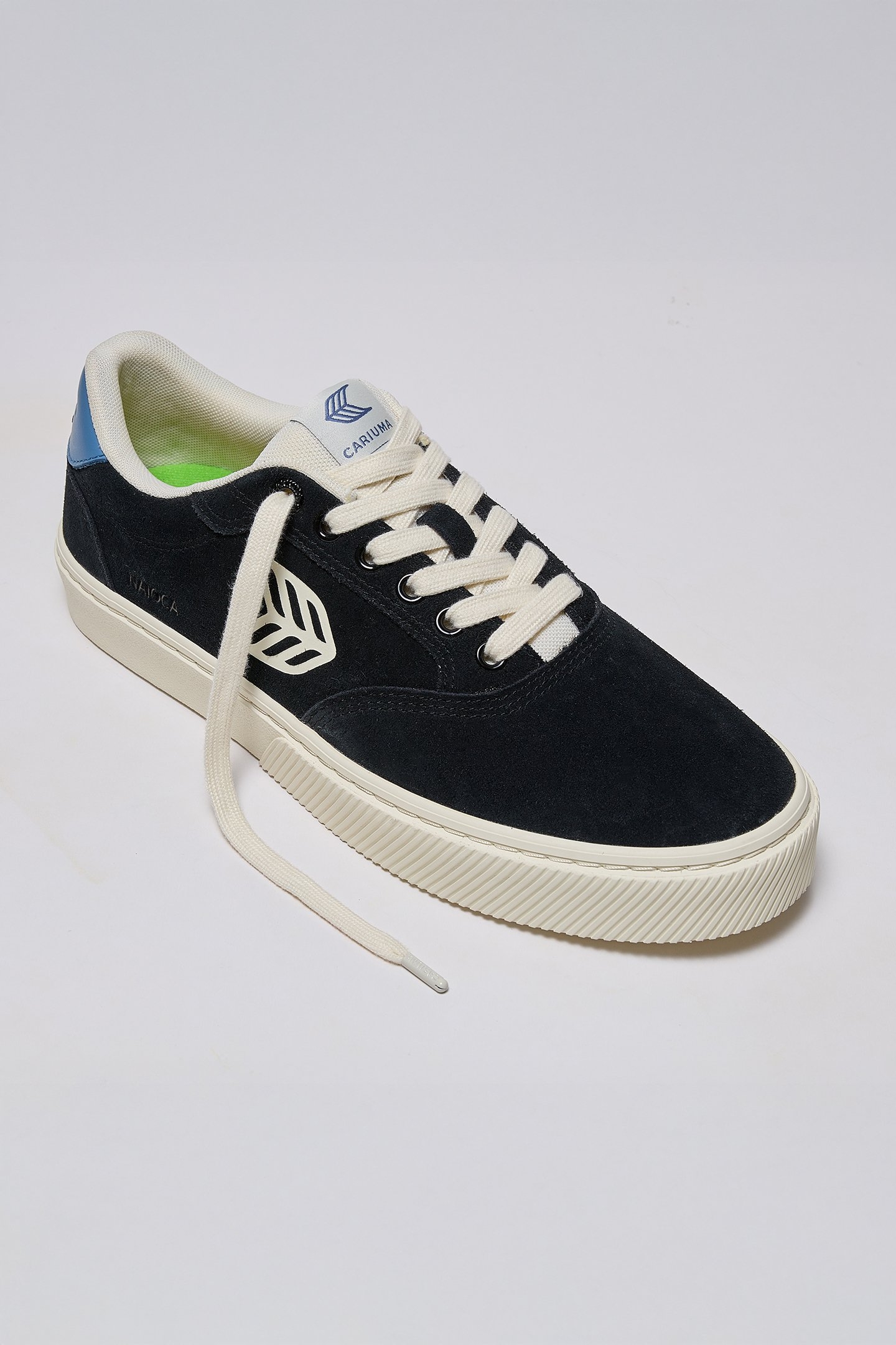 NAIOCA BLACK SUEDE IVORY LOGO WASHED BLUE SNEAKER 1