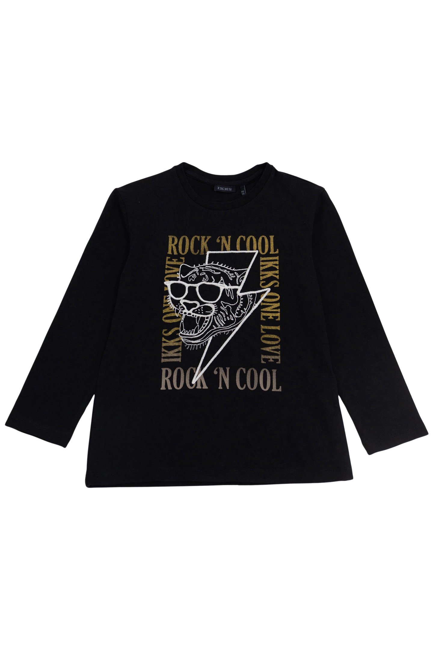 BOYS’ BLACK T-SHIRT, EMBROIDERED TIGER IMAGE 1