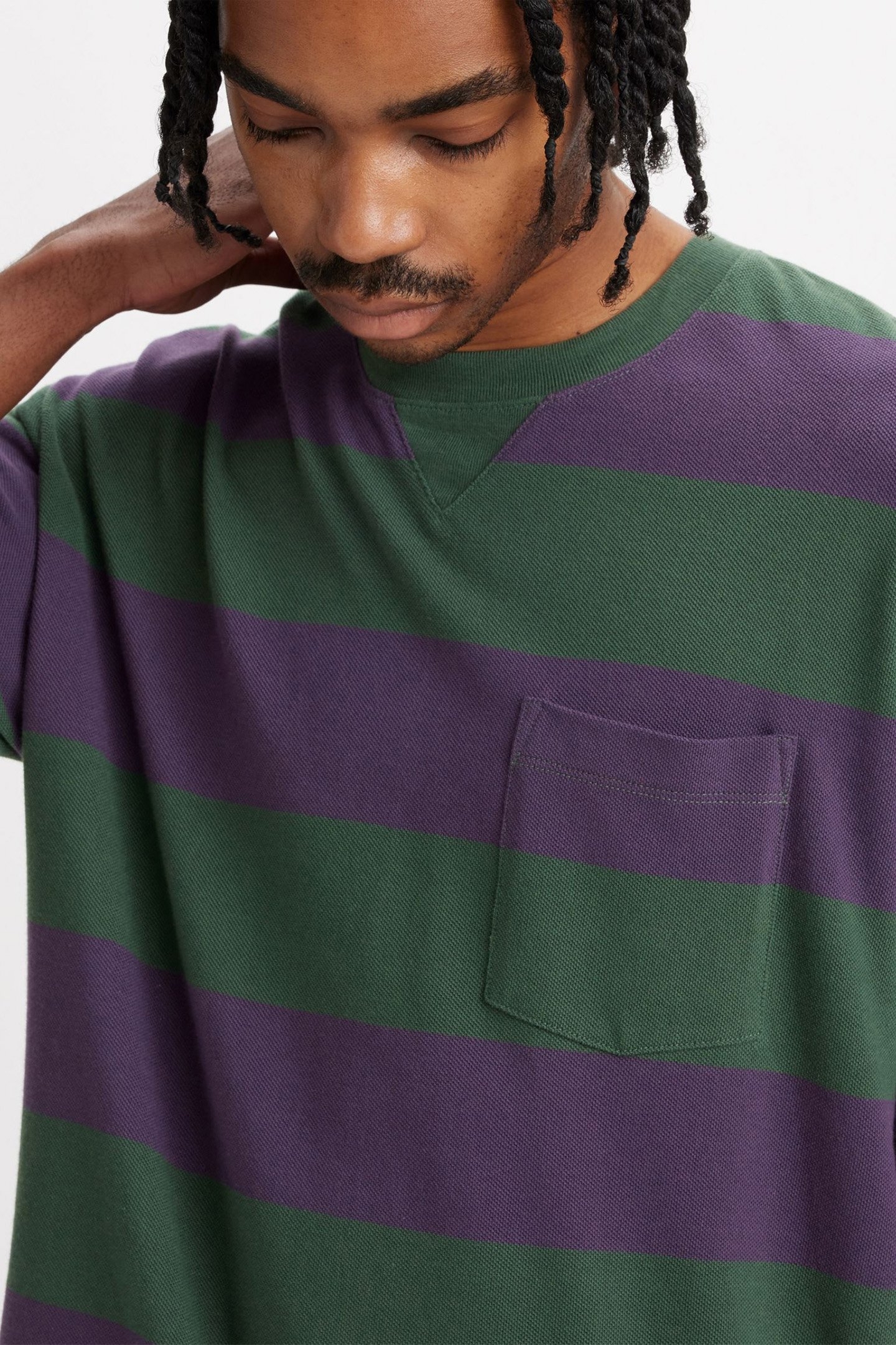 HALF SLV PIQUE POCKET T HENRY STRIPE 5