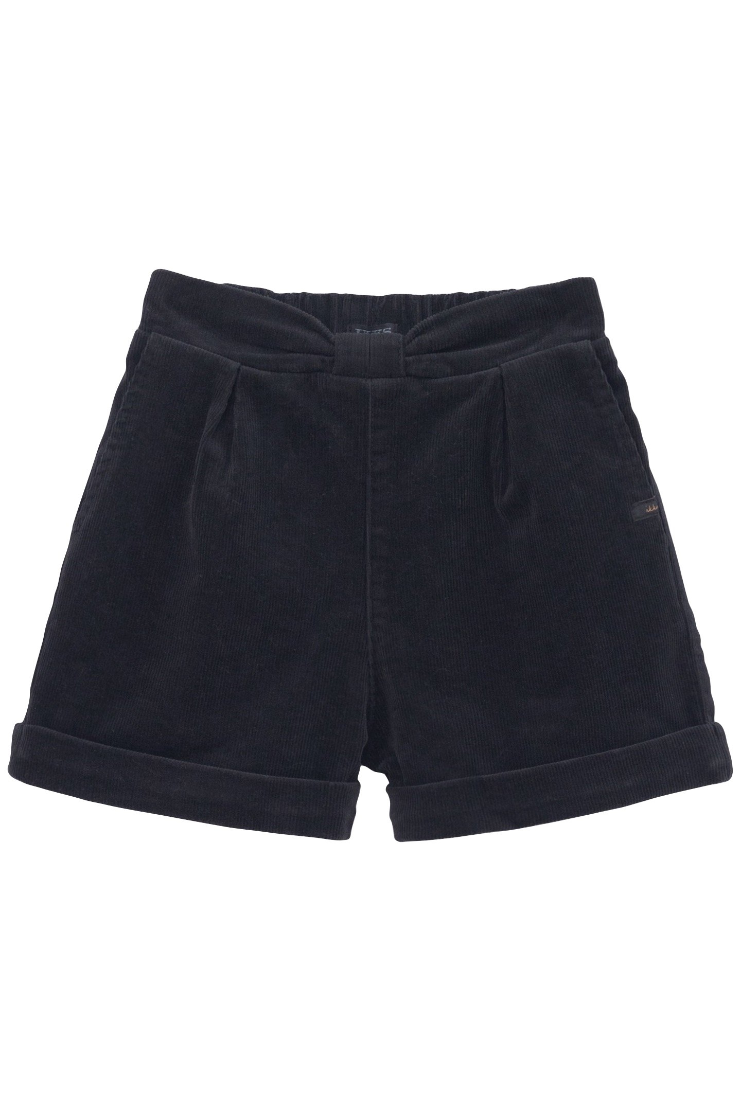 GIRLS' BLACK CORDUROY SHORTS WITH BOW AND BELT 1