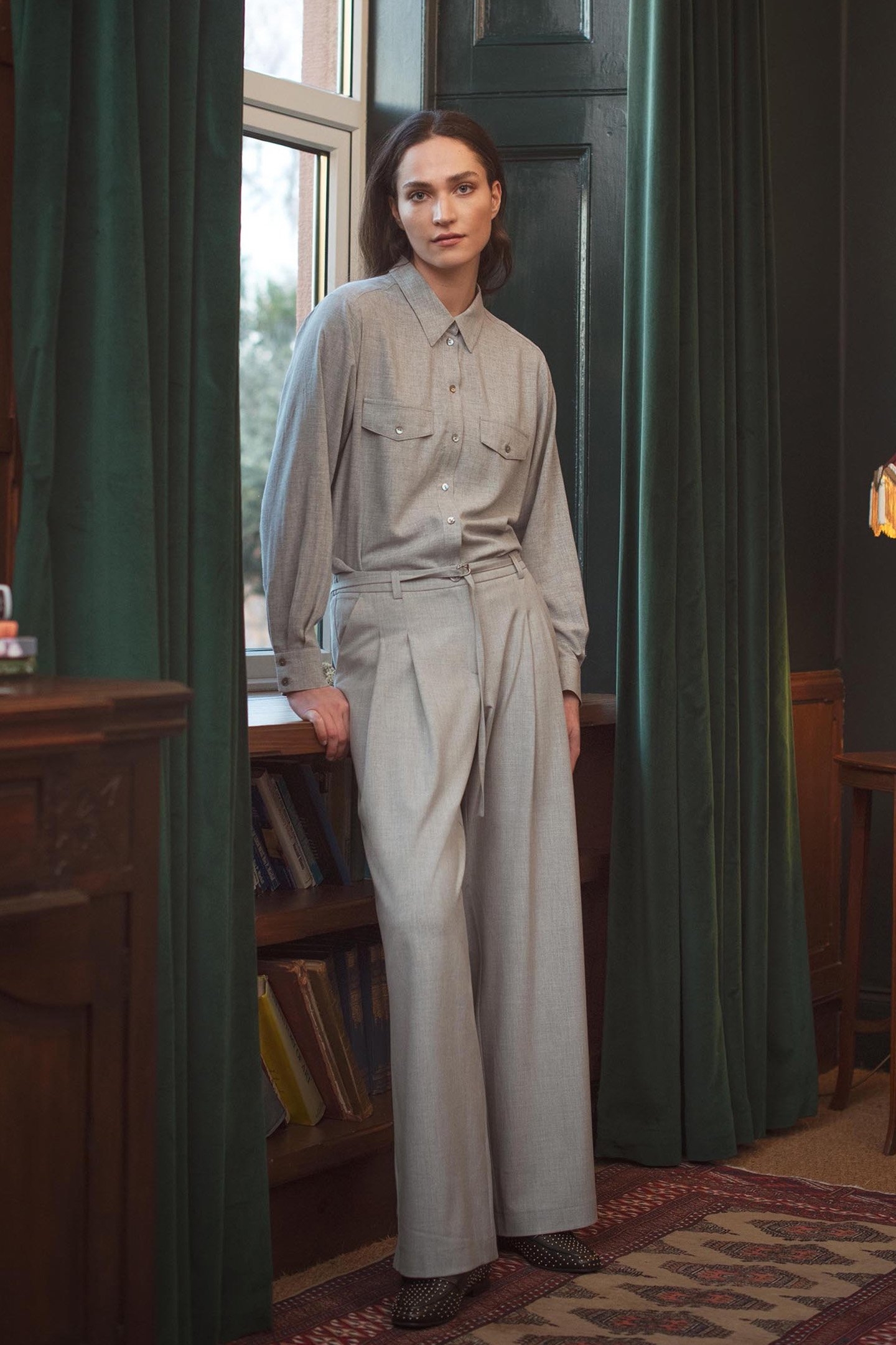 TROUSERS WIDE LEG VISCOSE BLEND STRETCH GREYS 5