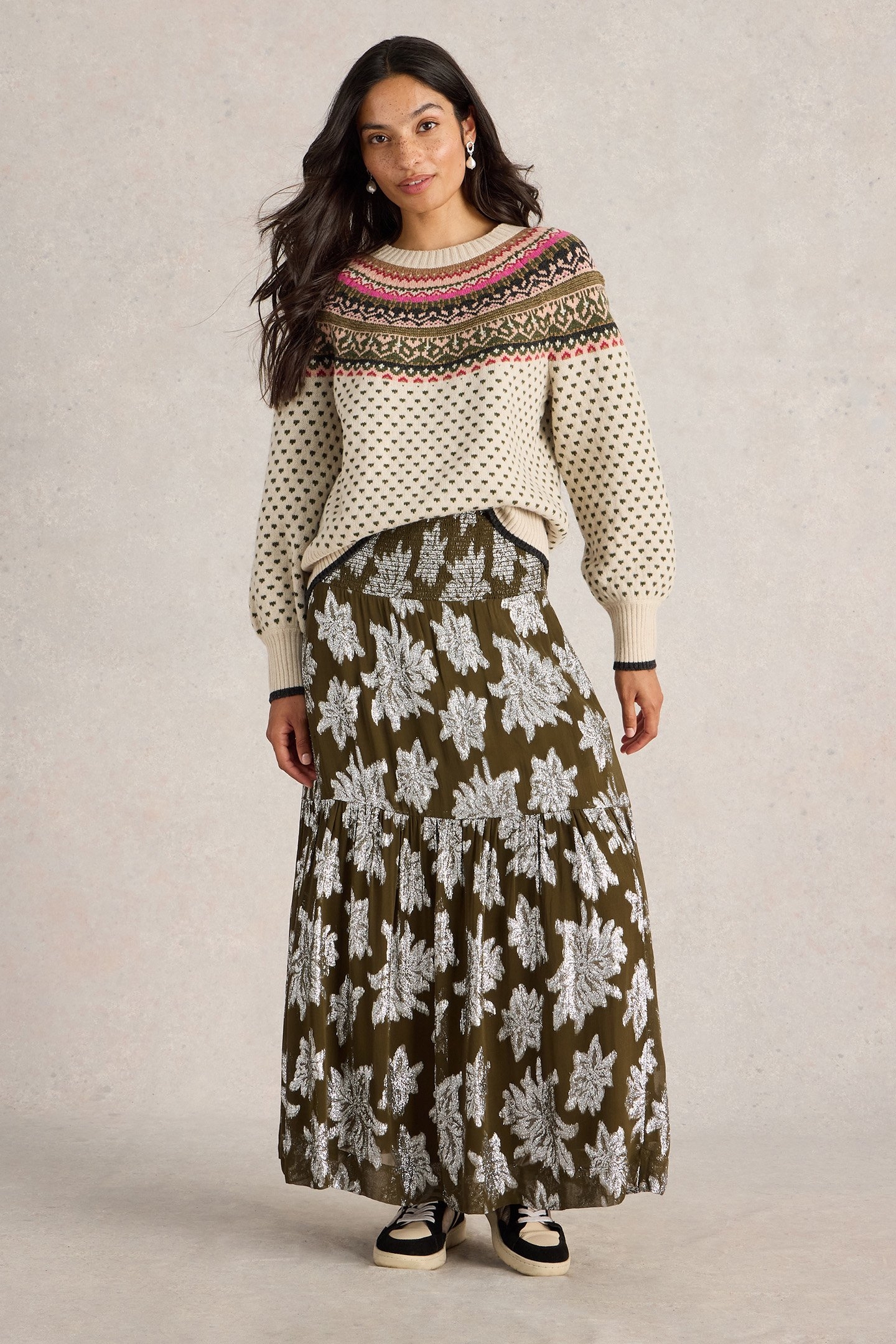 PHOEBE JACQUARD MAXI SKIRT GREEN MULTI 1