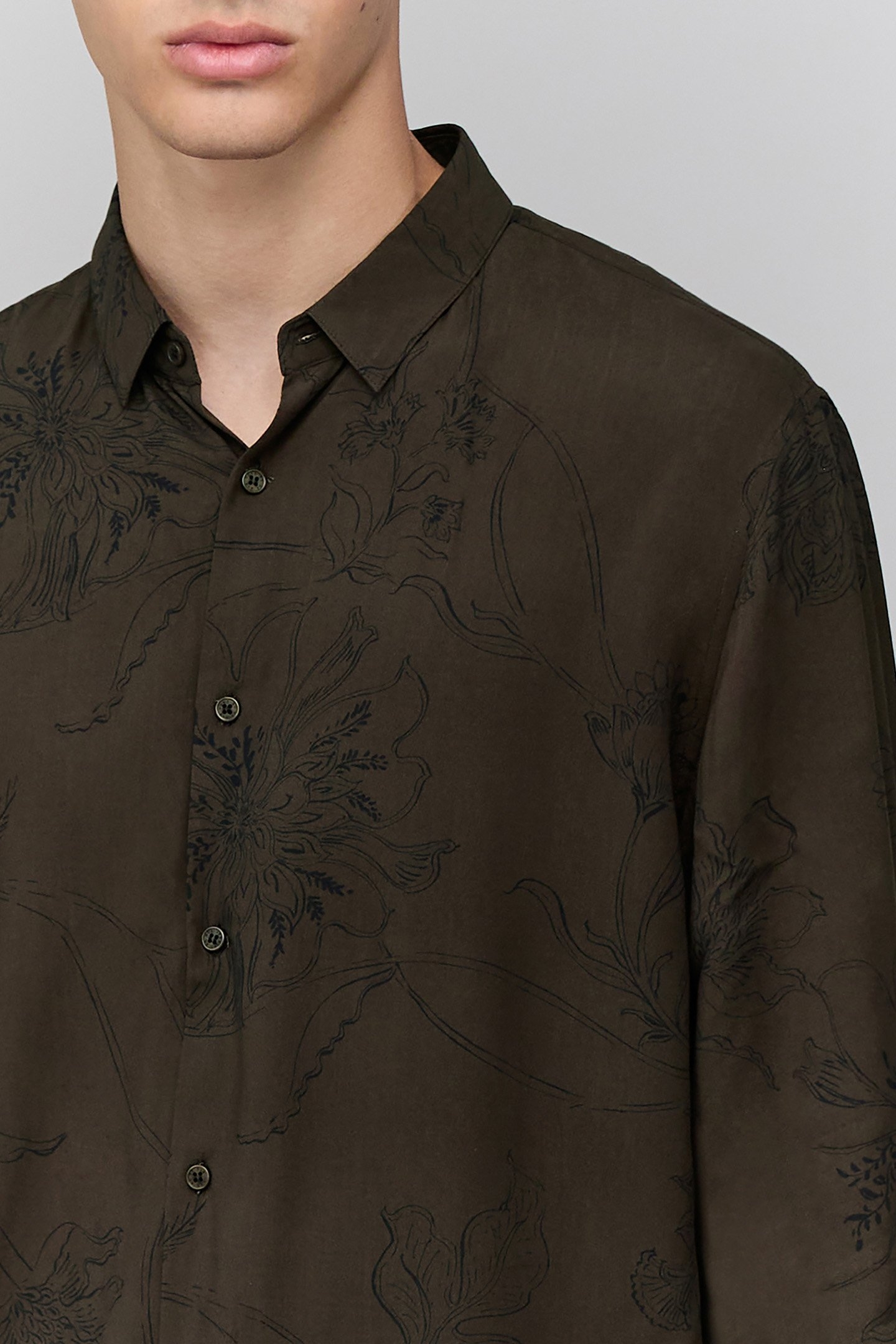 KHAKI MAXI FLOWER PRINT SLIM SHIRT 4