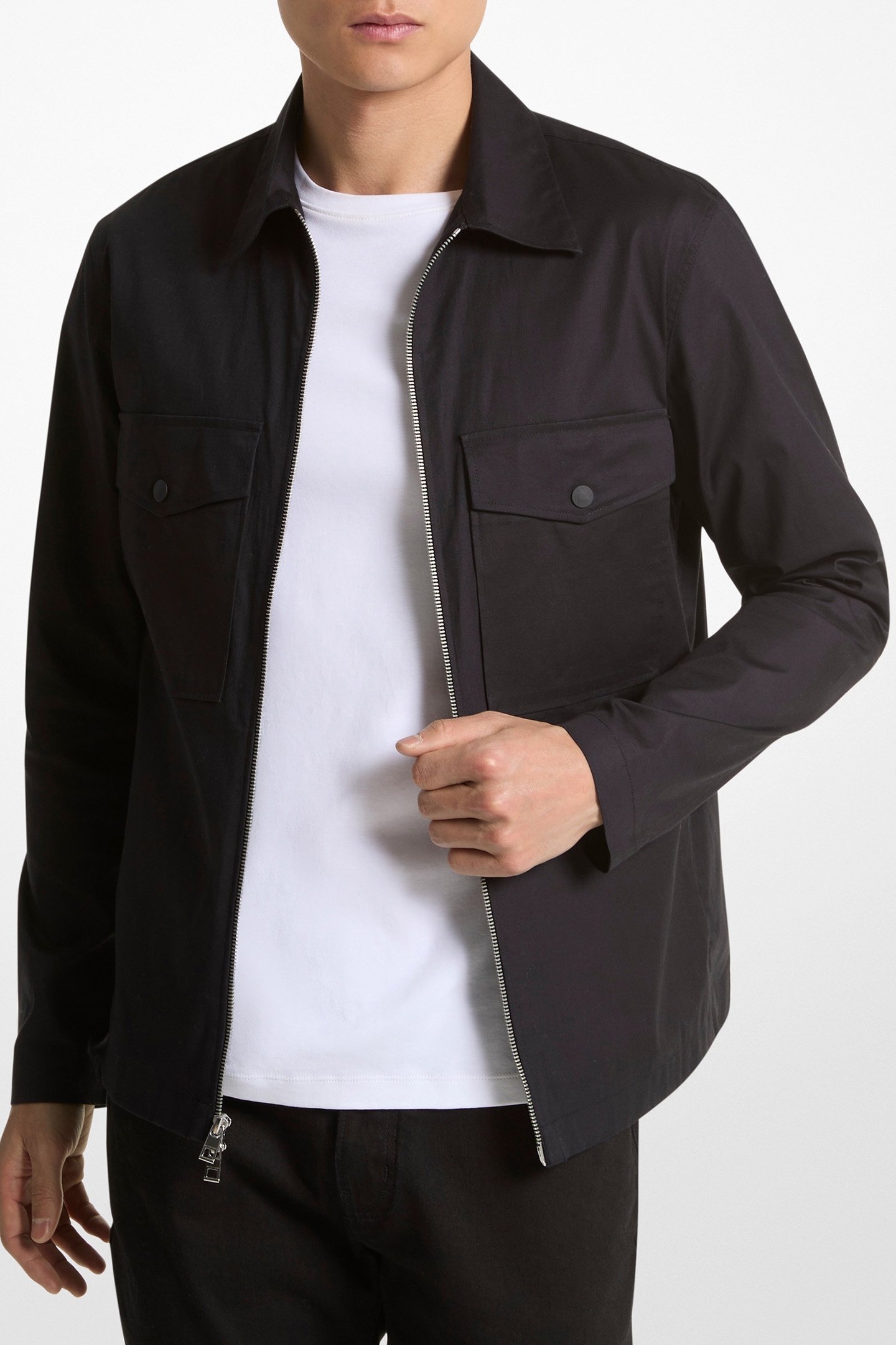DOUBLE POCKET UTILITY SHIRT JACKET IN BLACK 1