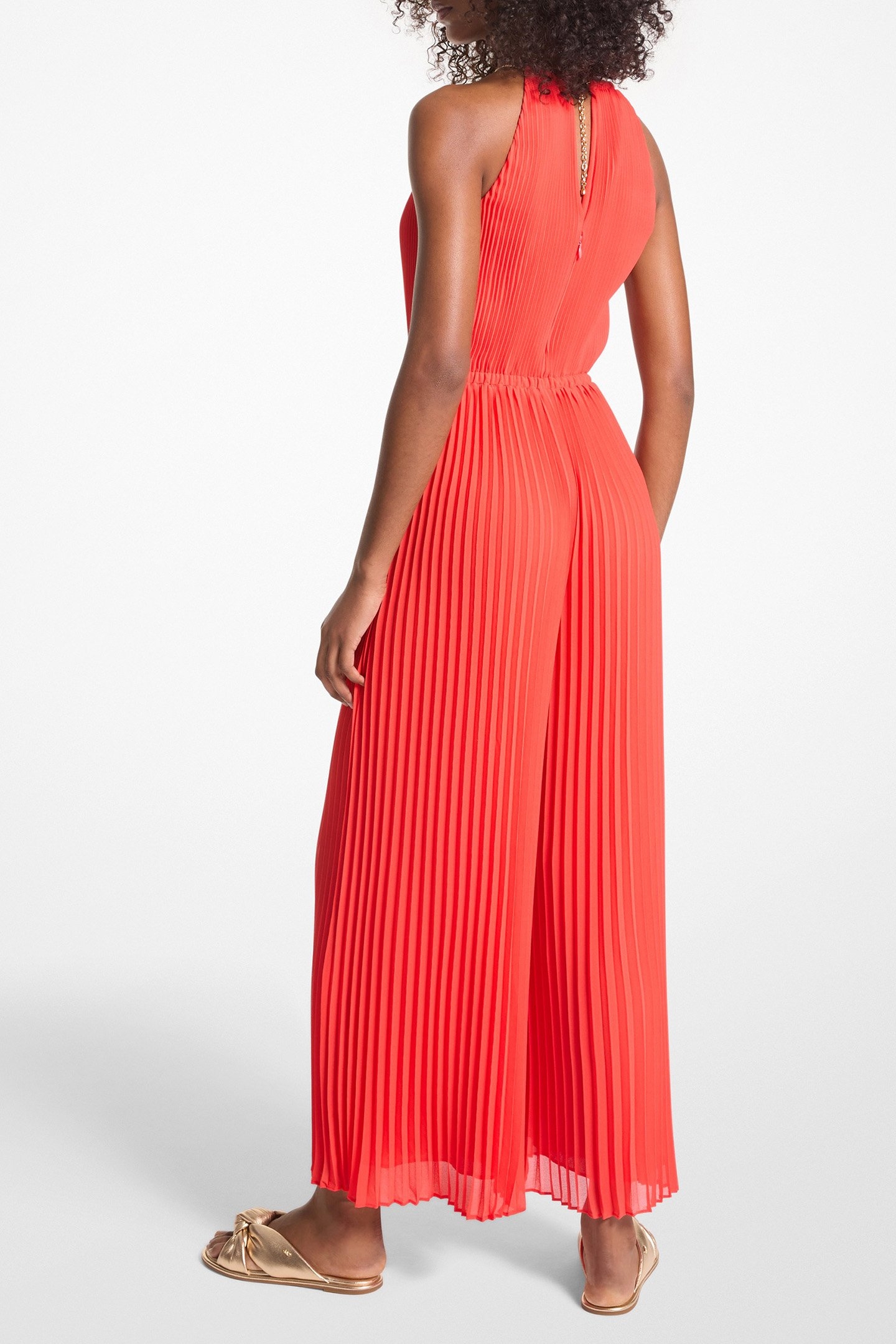 PLEATED HALTERNECK JUMPSUIT IN CORAL 2