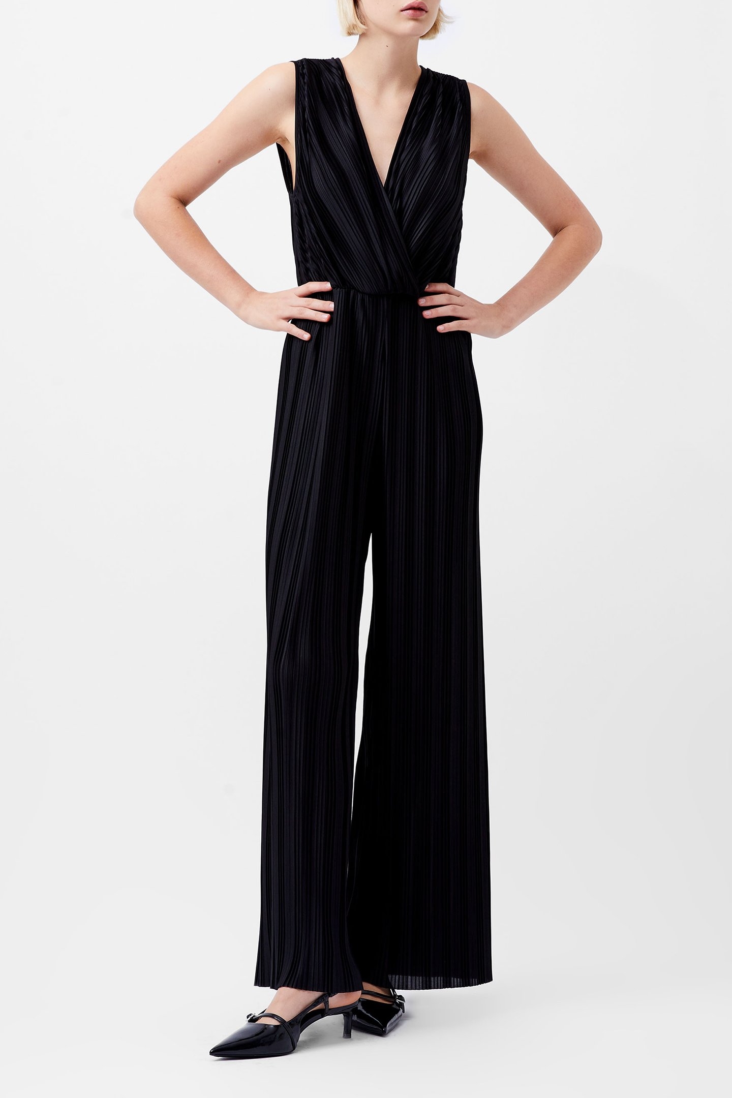 RONNIE PLEATED V NECK JUMPSUIT BLACKOUT 1
