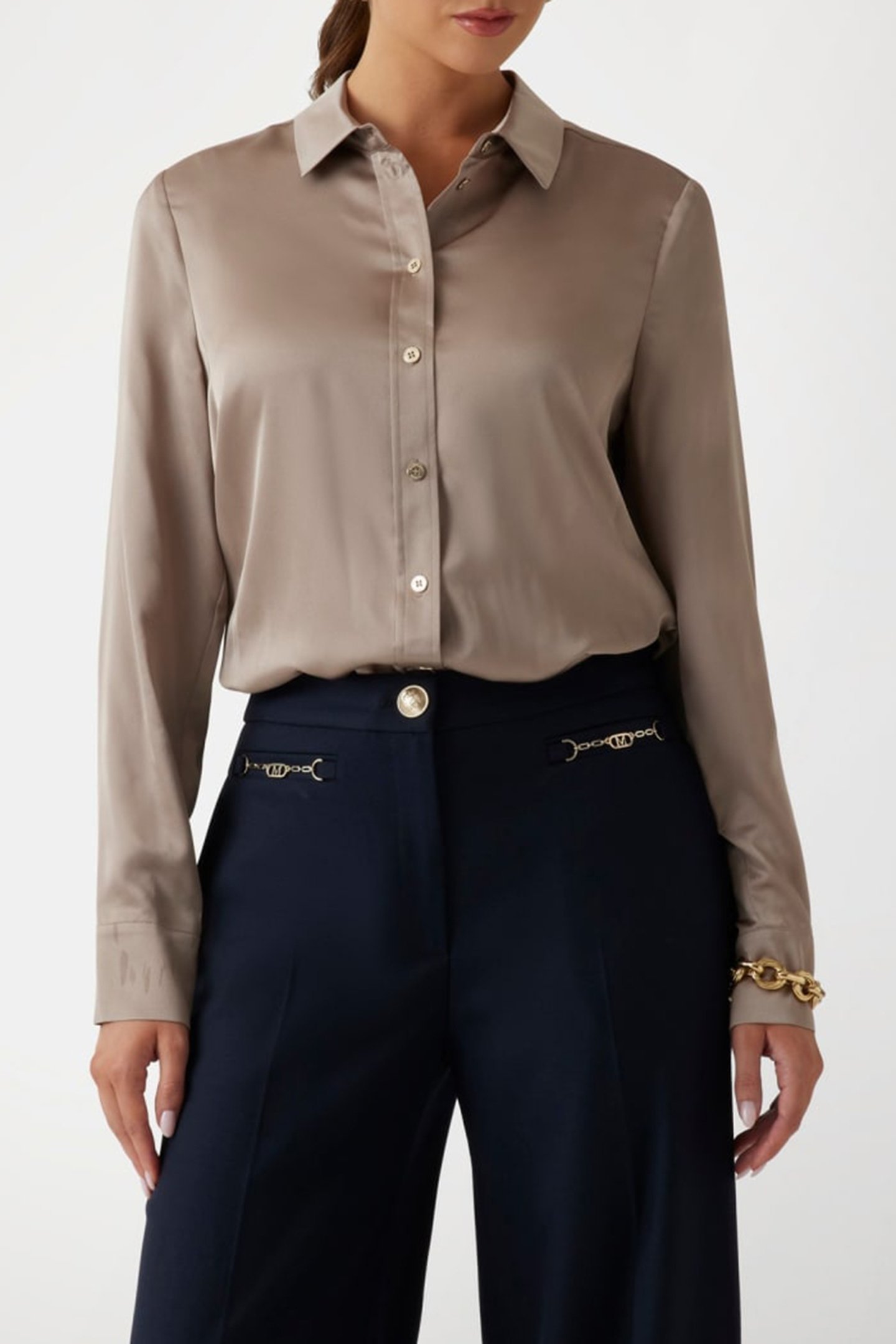 MELISSA SOLID SHIRT SILK TAUPE 1