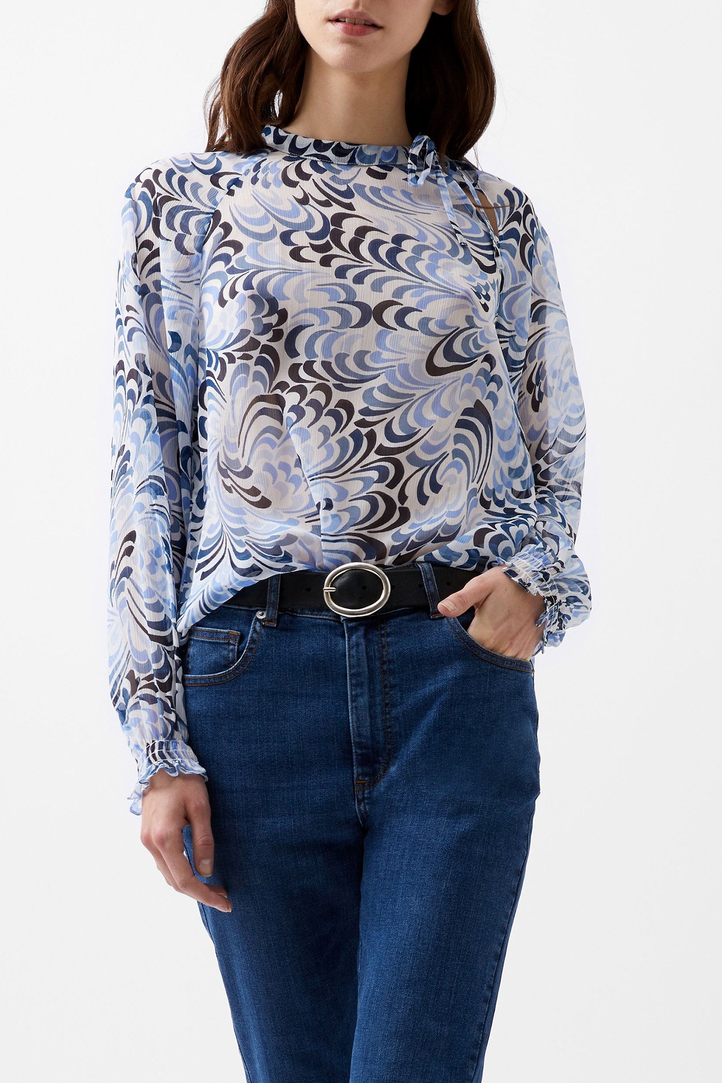 DIA HALLIE CRINKLE BLOUSE SUMMER WHITE/BLUE 1